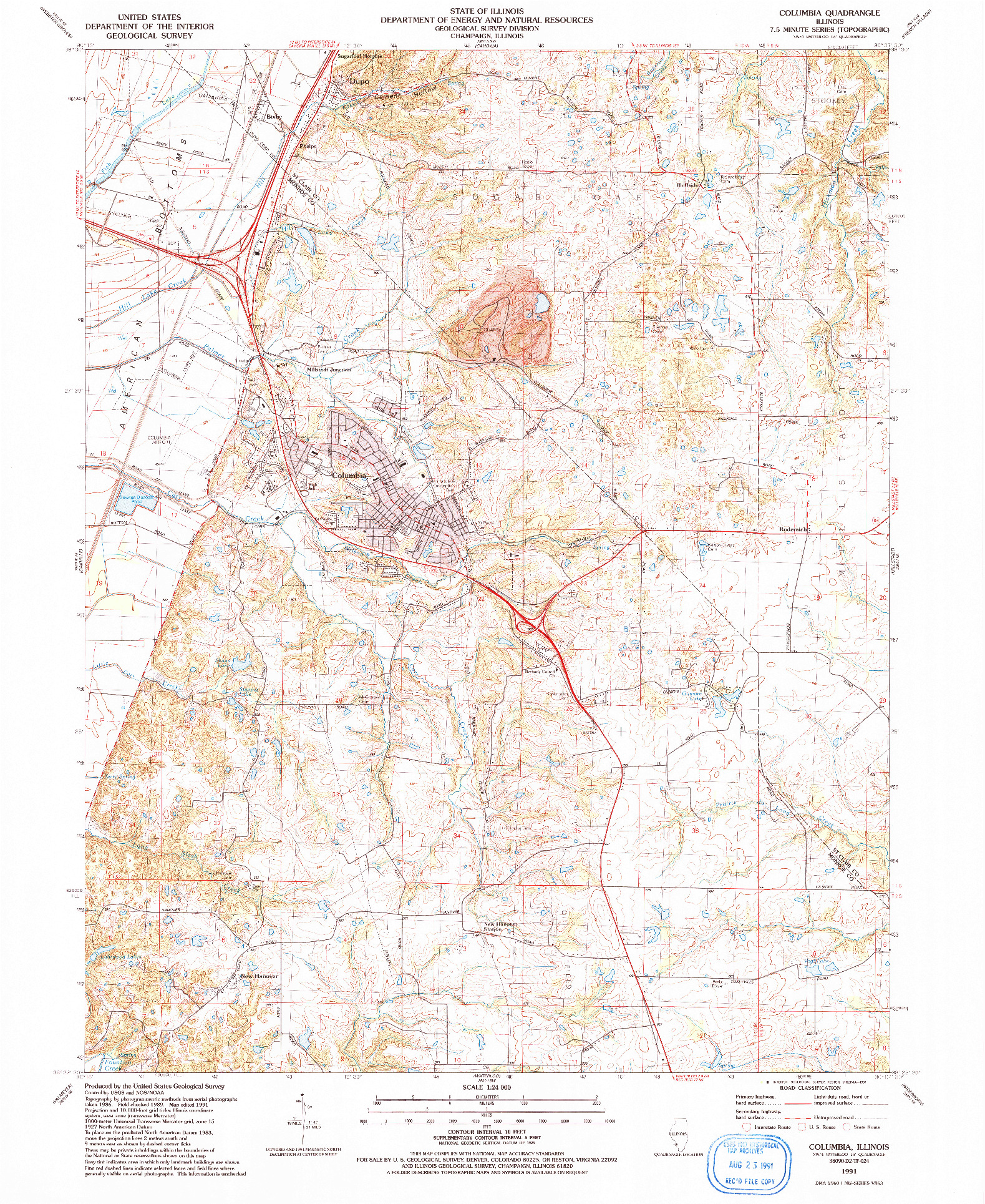 USGS 1:24000-SCALE QUADRANGLE FOR COLUMBIA, IL 1991