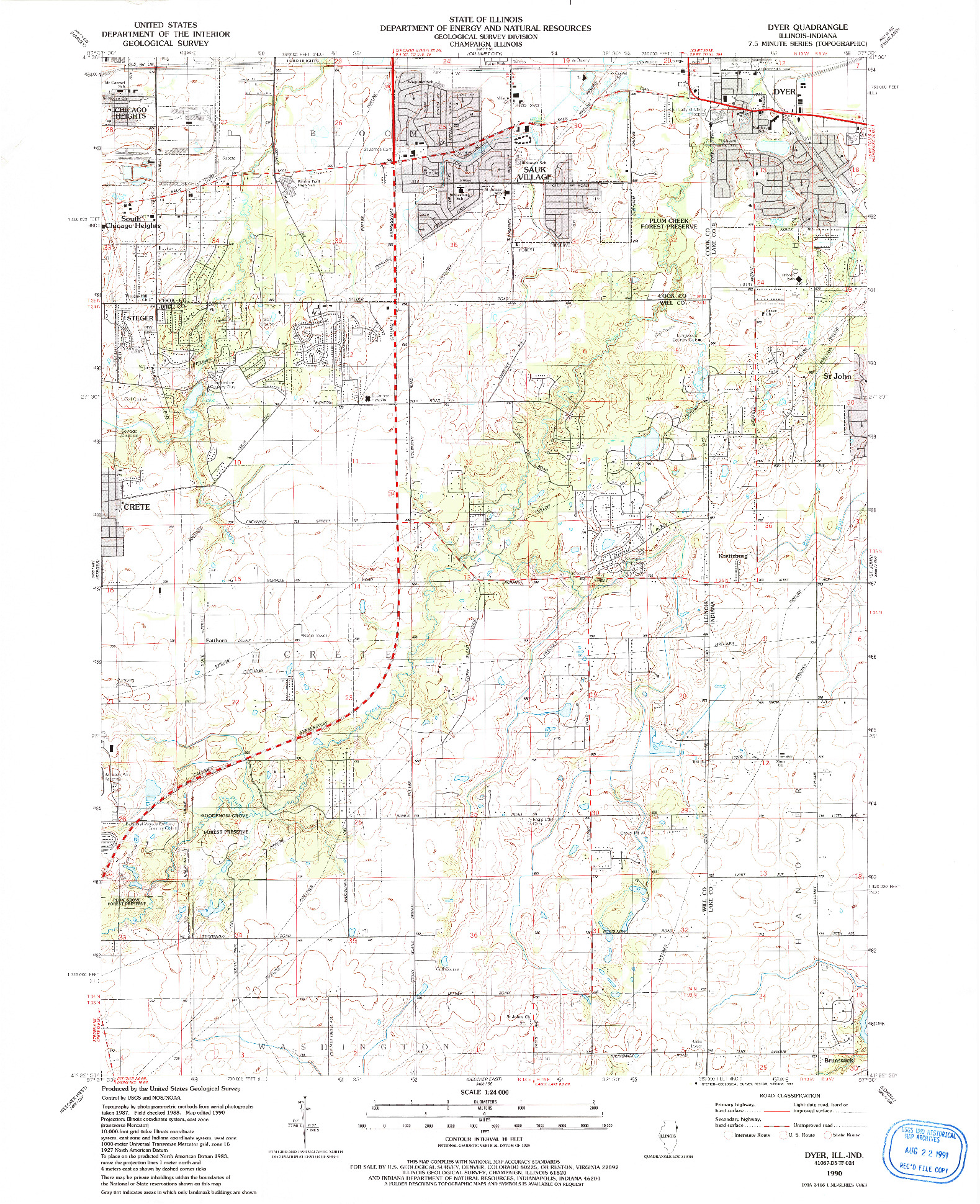 USGS 1:24000-SCALE QUADRANGLE FOR DYER, IL 1990
