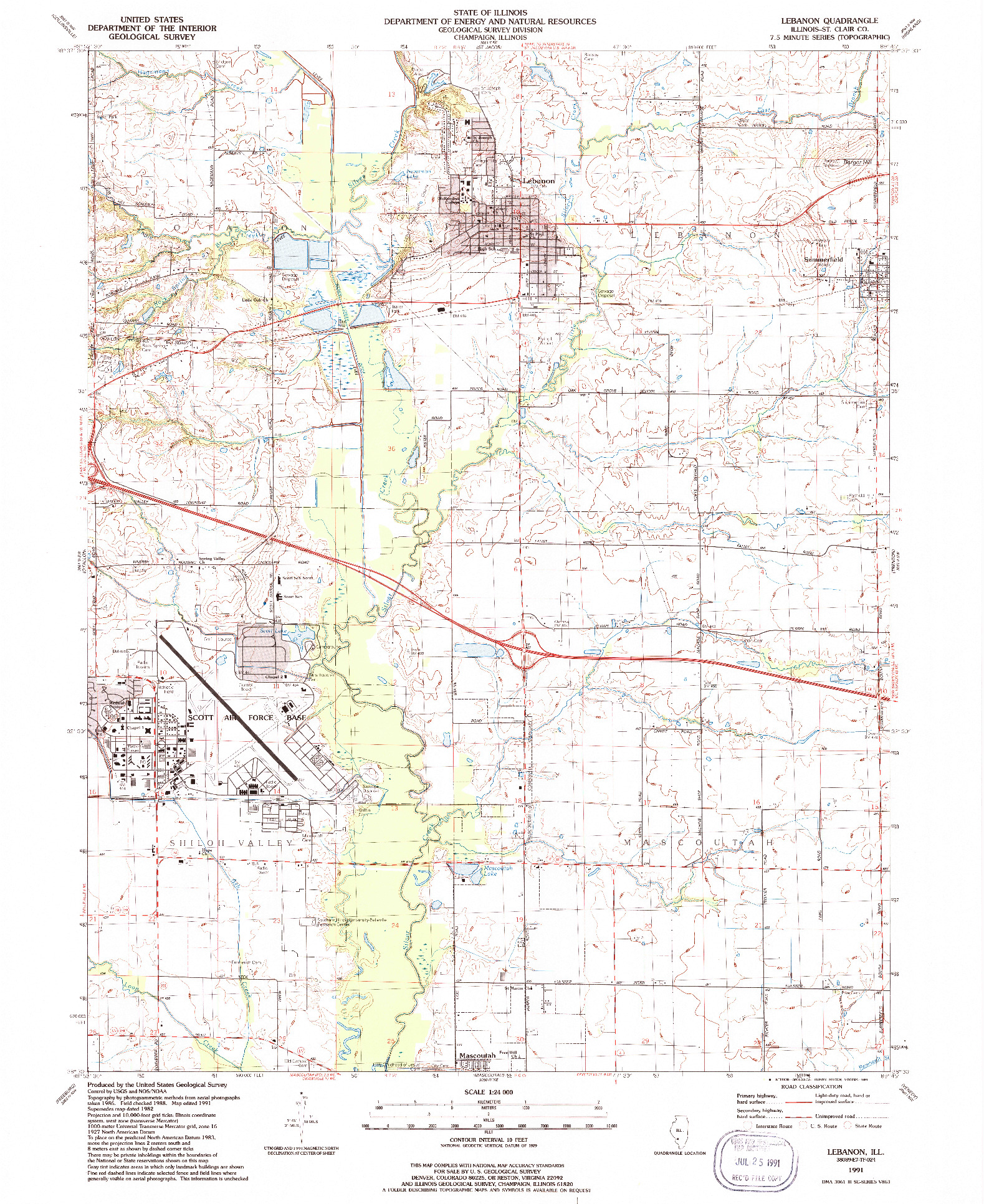 USGS 1:24000-SCALE QUADRANGLE FOR LEBANON, IL 1991