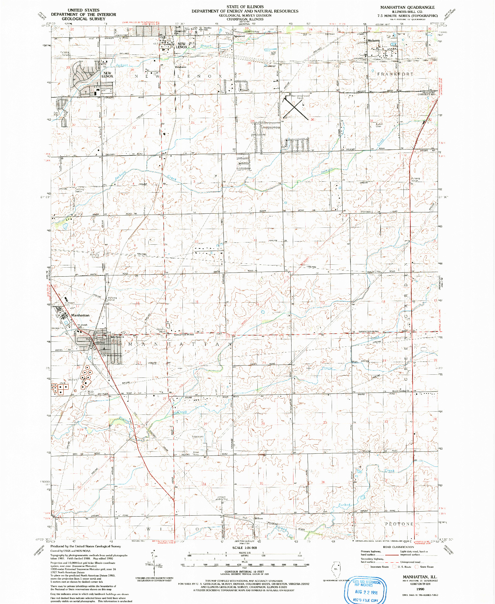 USGS 1:24000-SCALE QUADRANGLE FOR MANHATTAN, IL 1990