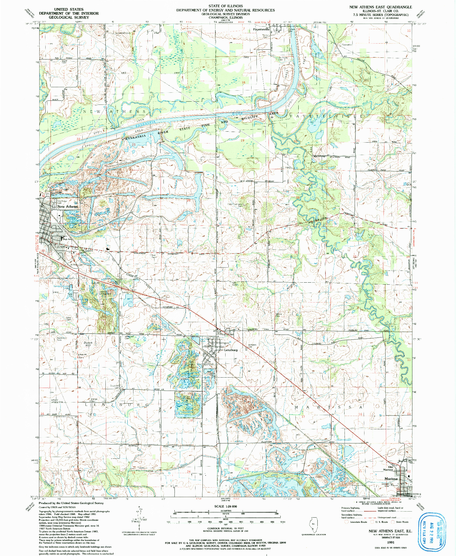 USGS 1:24000-SCALE QUADRANGLE FOR NEW ATHENS EAST, IL 1991
