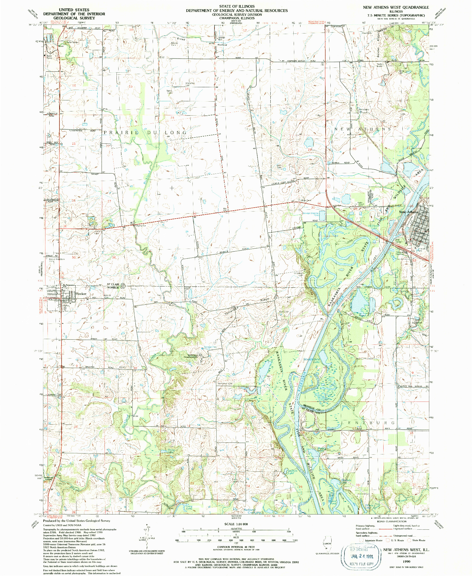 USGS 1:24000-SCALE QUADRANGLE FOR NEW ATHENS WEST, IL 1990