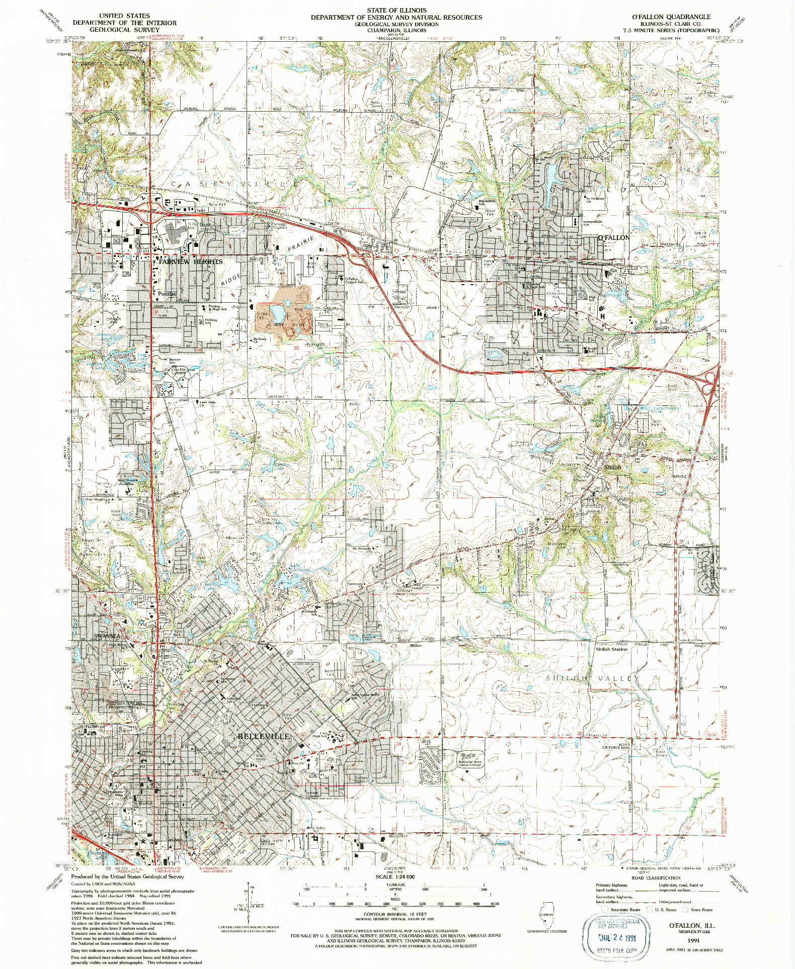 USGS 1:24000-SCALE QUADRANGLE FOR O'FALLON, IL 1991