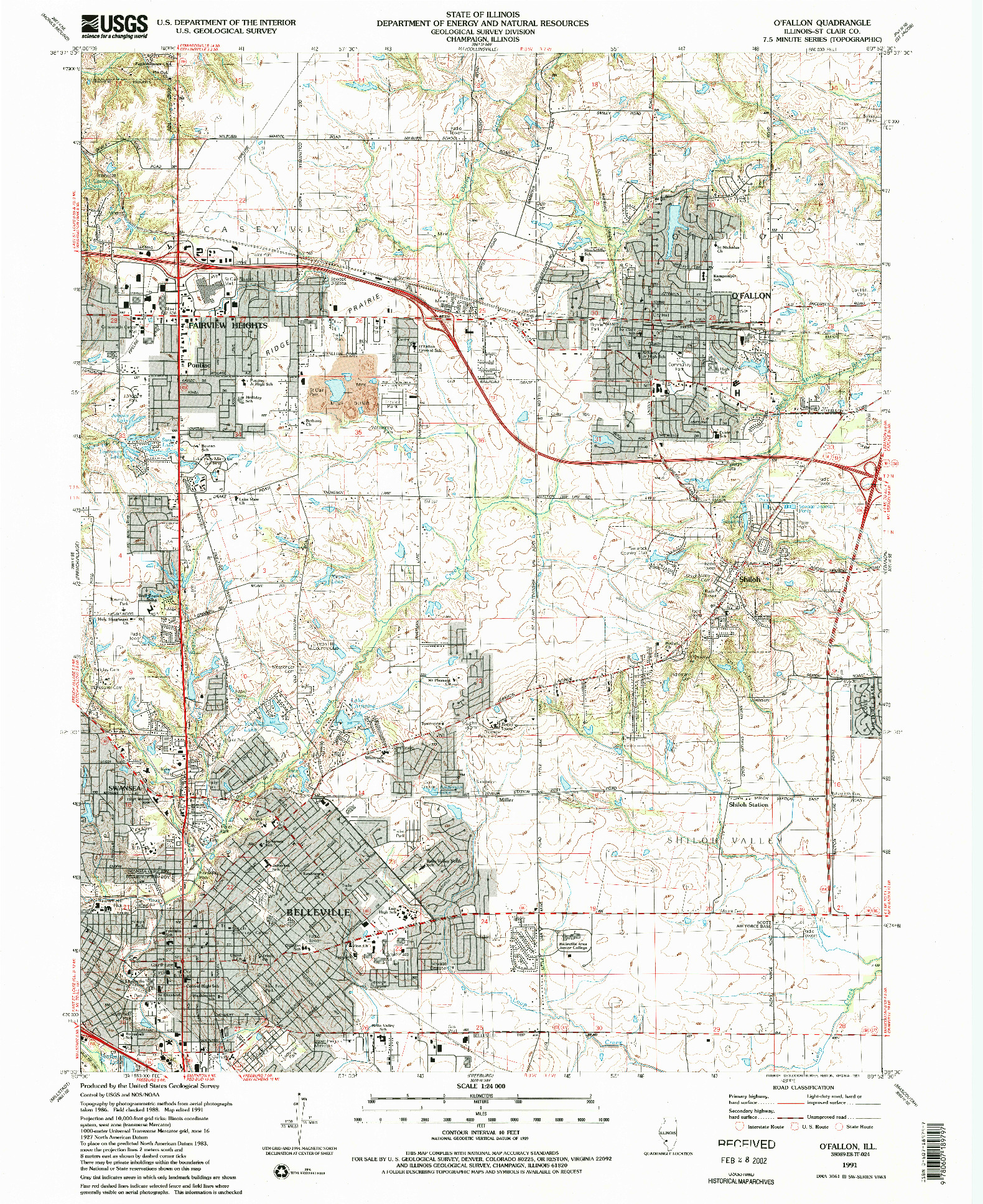 USGS 1:24000-SCALE QUADRANGLE FOR O'FALLON, IL 1991