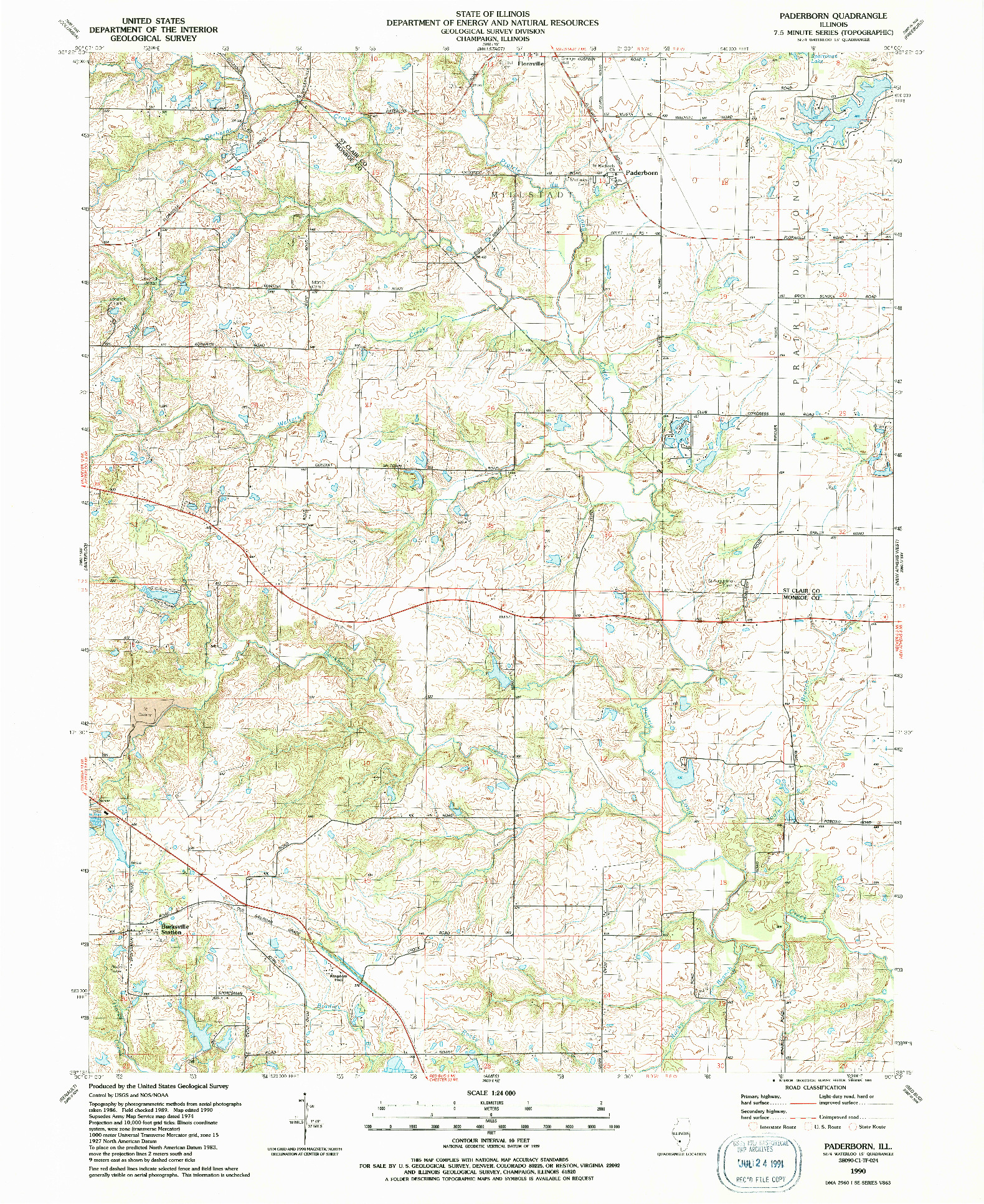 USGS 1:24000-SCALE QUADRANGLE FOR PADERBORN, IL 1990