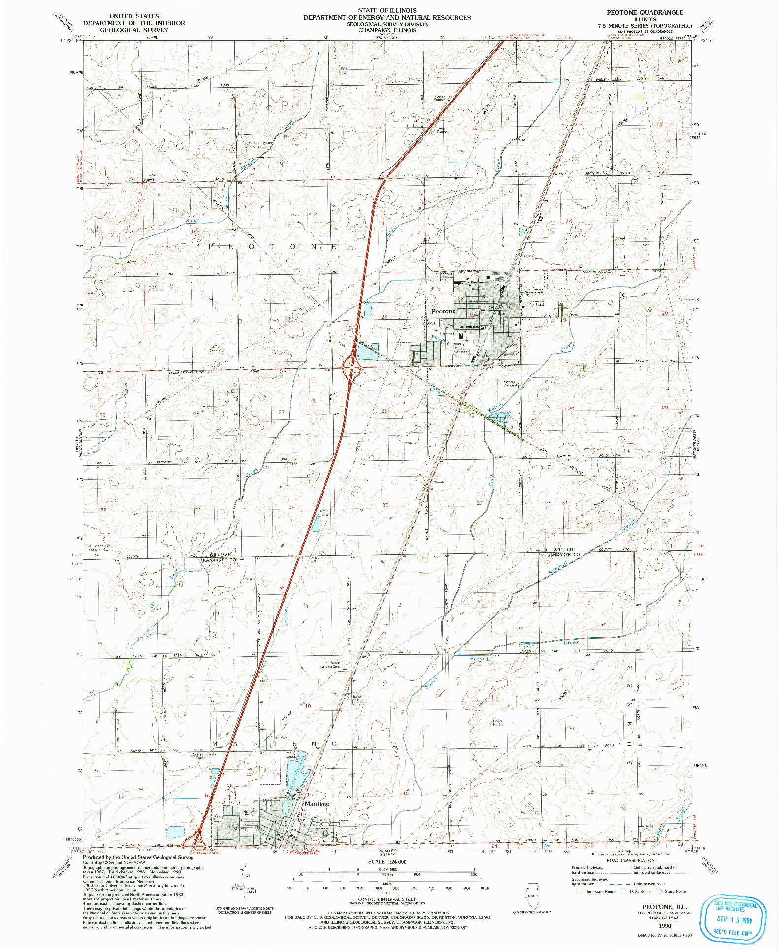 USGS 1:24000-SCALE QUADRANGLE FOR PEOTONE, IL 1990