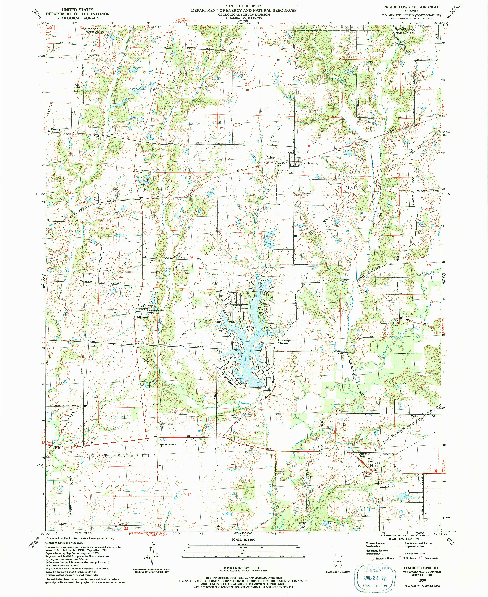 USGS 1:24000-SCALE QUADRANGLE FOR PRAIRIETOWN, IL 1990