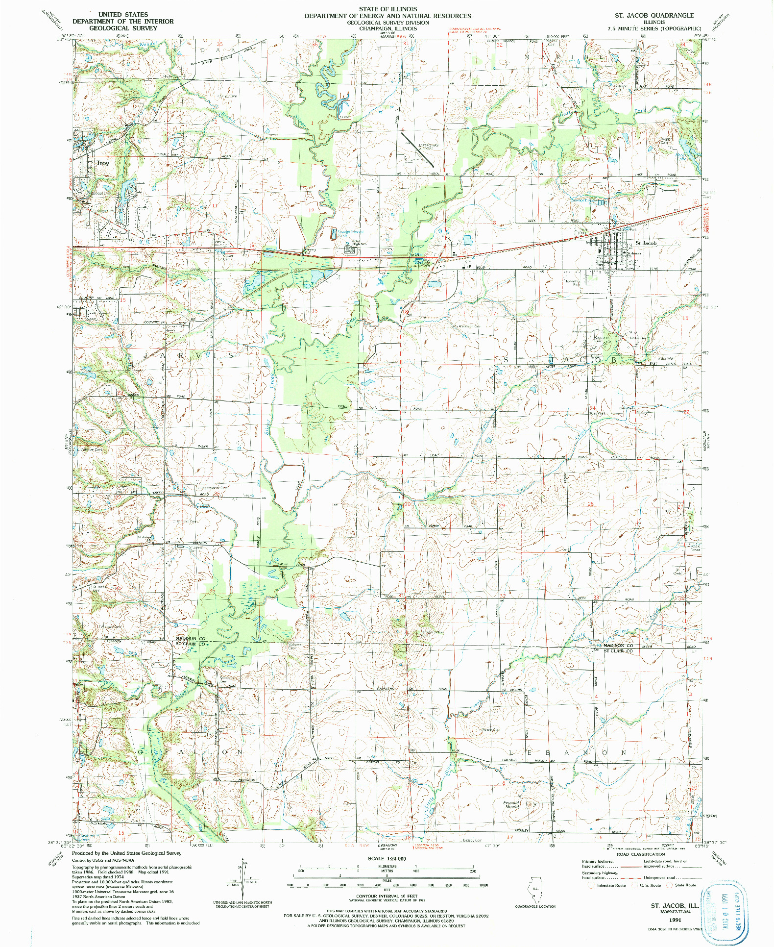 USGS 1:24000-SCALE QUADRANGLE FOR ST. JACOB, IL 1991