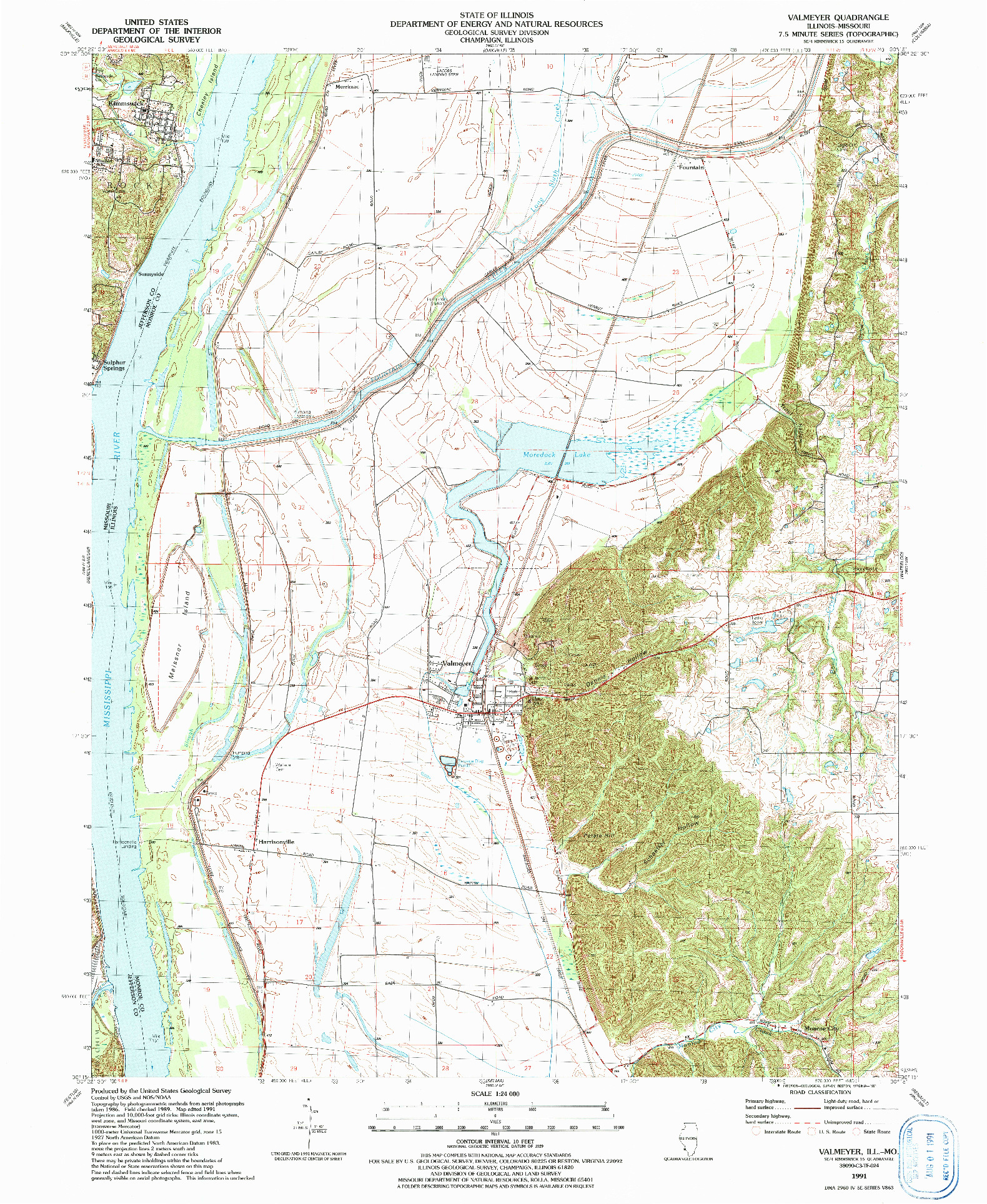 USGS 1:24000-SCALE QUADRANGLE FOR VALMEYER, IL 1991