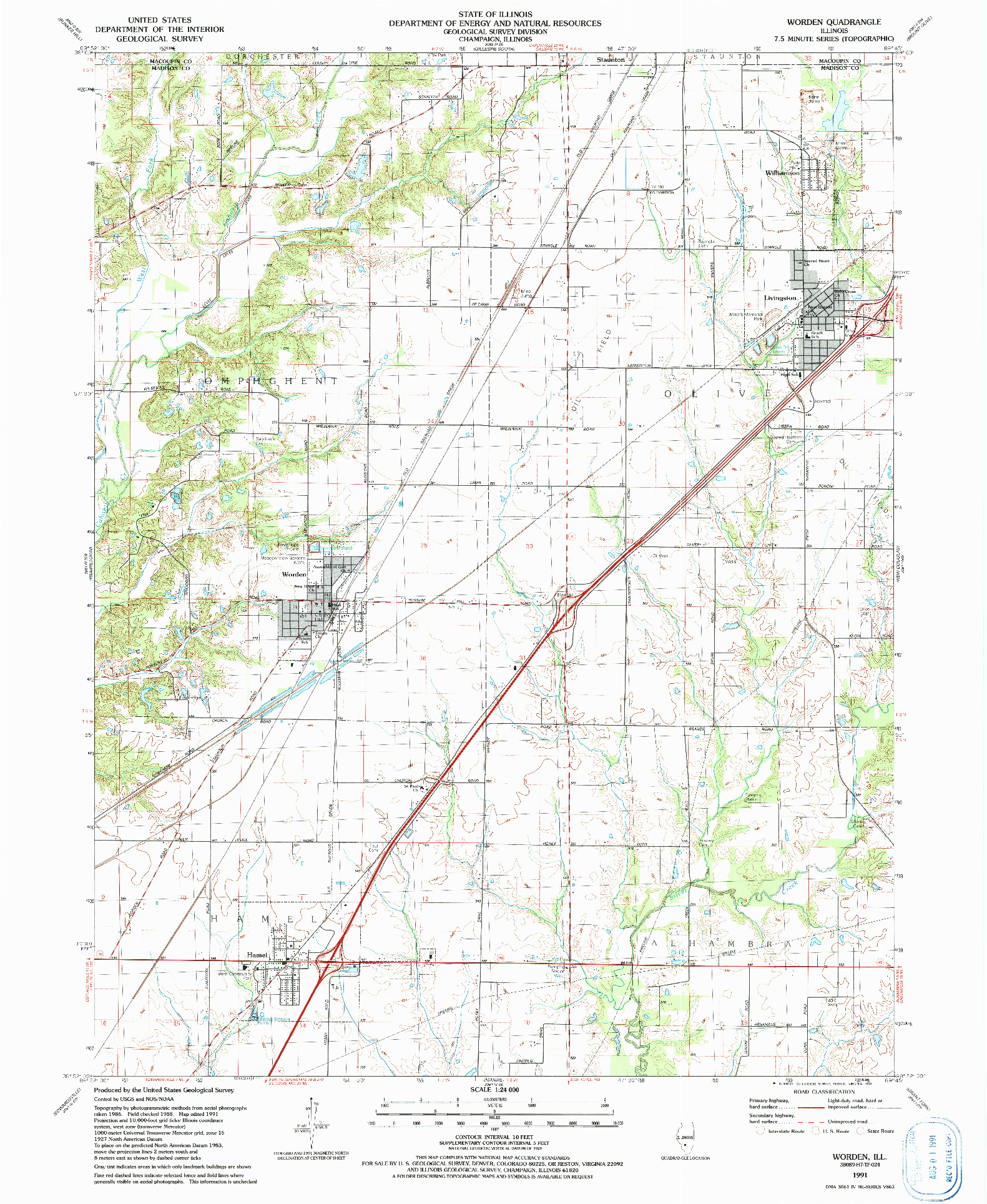 USGS 1:24000-SCALE QUADRANGLE FOR WORDEN, IL 1991