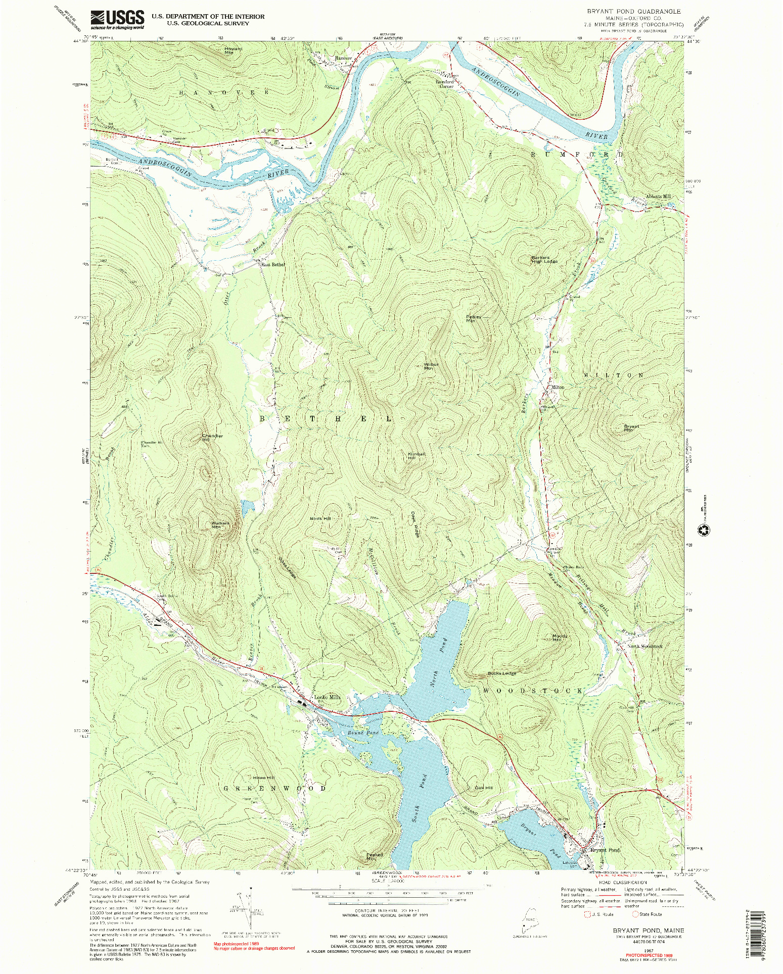 USGS 1:24000-SCALE QUADRANGLE FOR BRYANT POND, ME 1967