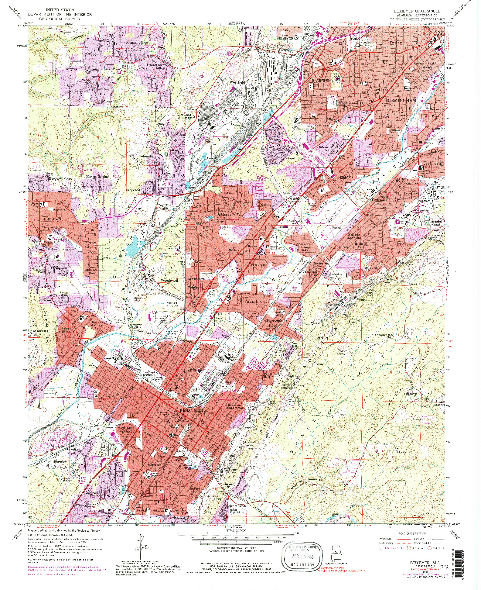 USGS 1:24000-SCALE QUADRANGLE FOR BESSEMER, AL 1959