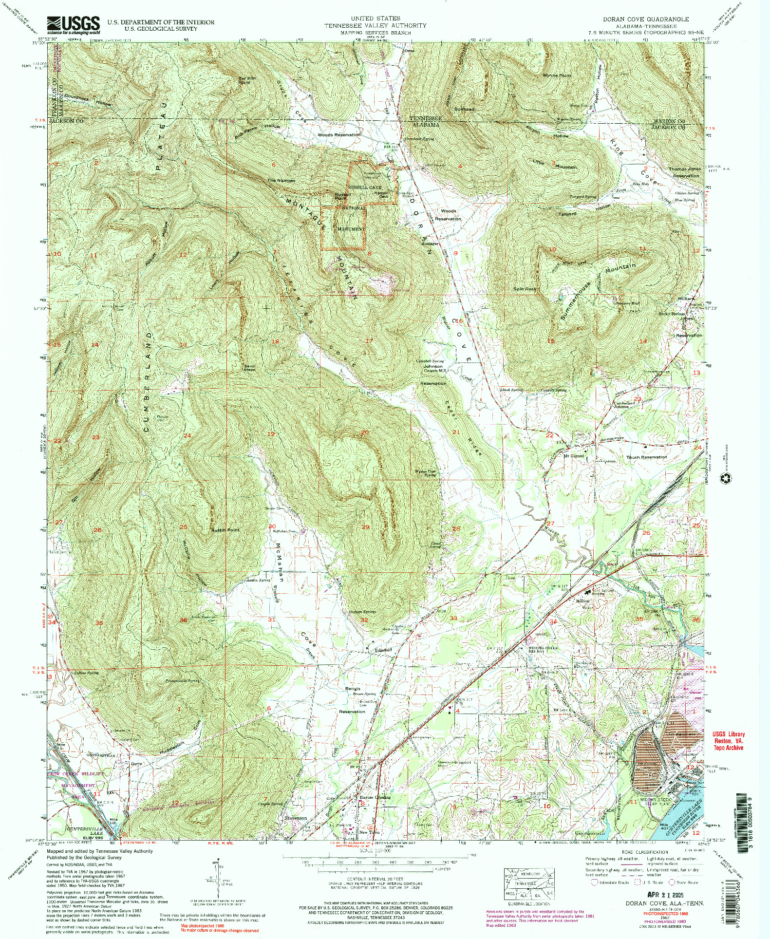 USGS 1:24000-SCALE QUADRANGLE FOR DORAN COVE, AL 1967