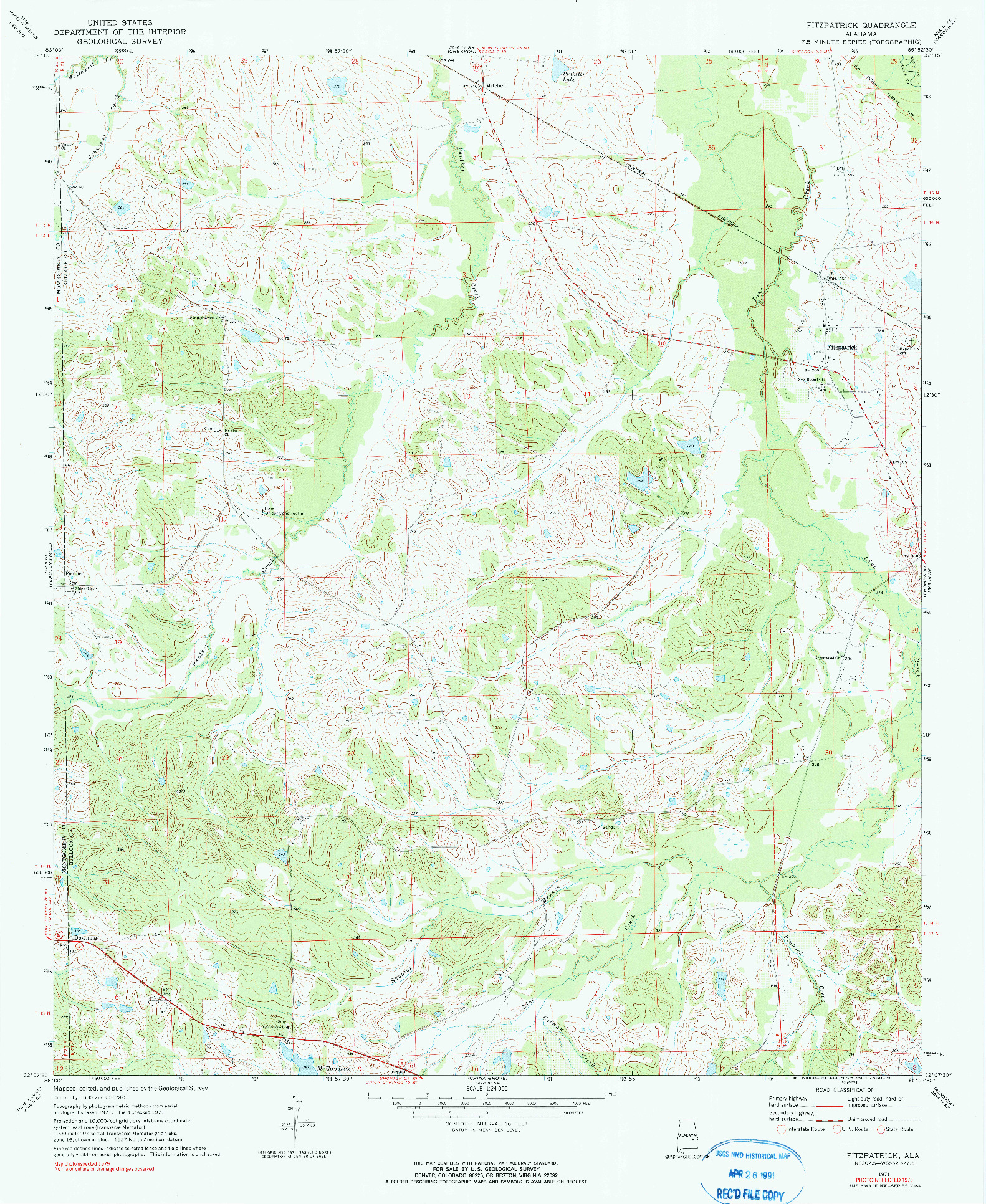 USGS 1:24000-SCALE QUADRANGLE FOR FITZPATRICK, AL 1971