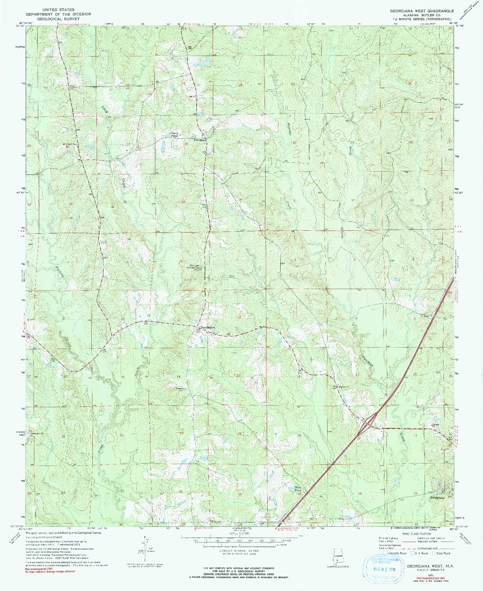 USGS 1:24000-SCALE QUADRANGLE FOR GEORGIANA WEST, AL 1971