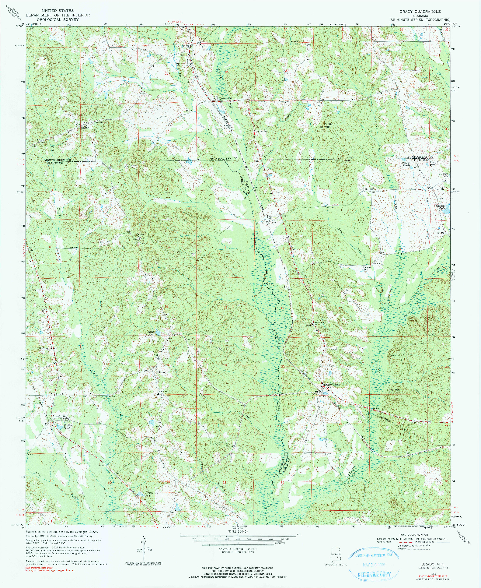 USGS 1:24000-SCALE QUADRANGLE FOR GRADY, AL 1968