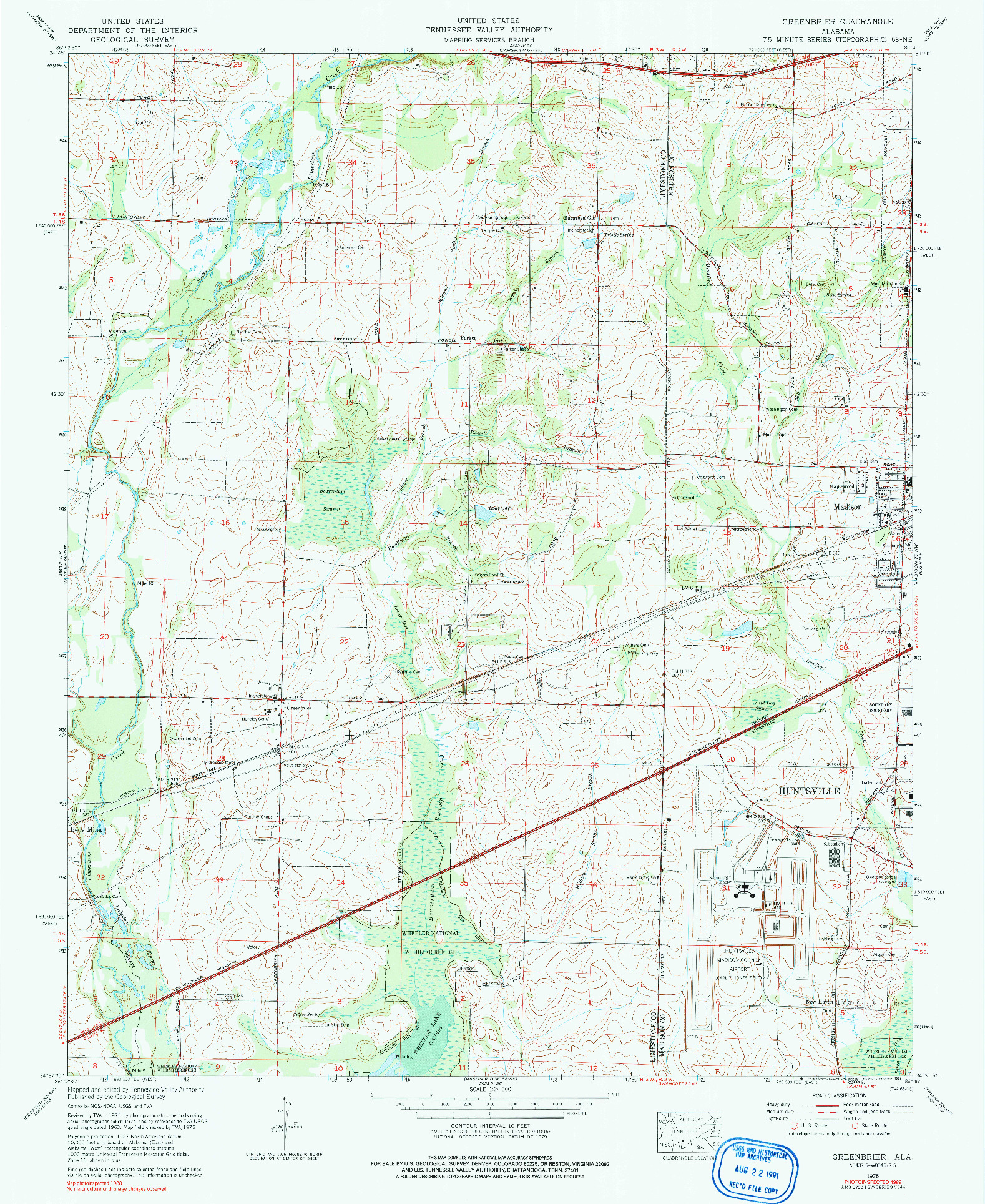 USGS 1:24000-SCALE QUADRANGLE FOR GREENBRIER, AL 1975