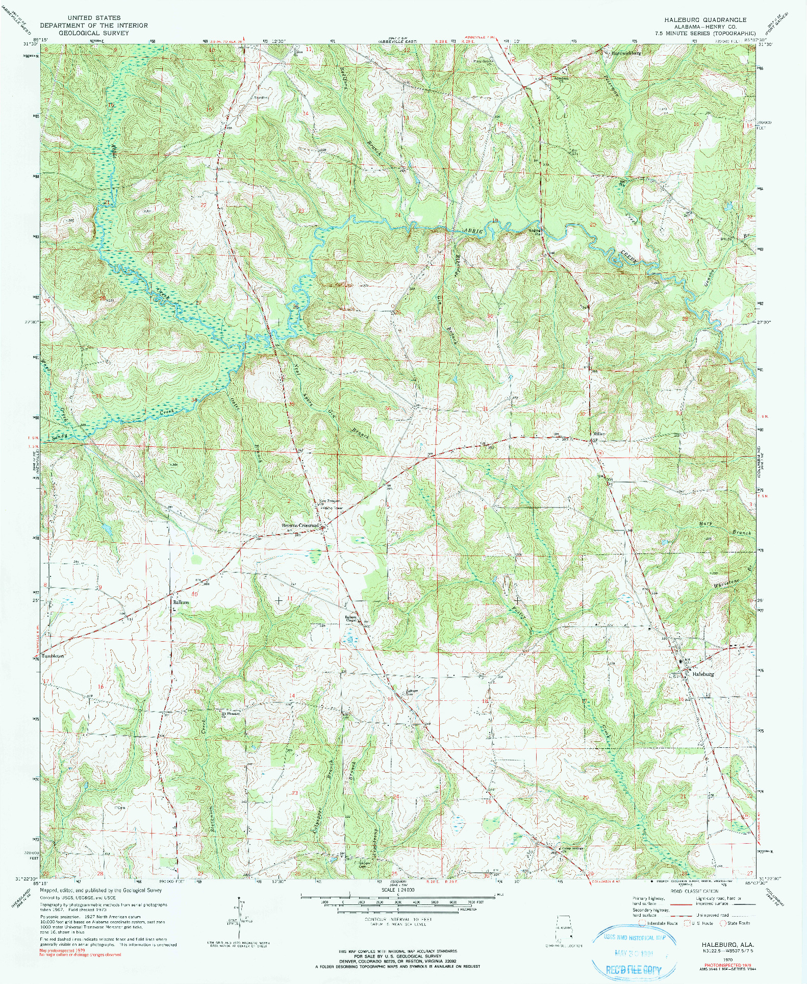 USGS 1:24000-SCALE QUADRANGLE FOR HALEBURG, AL 1970