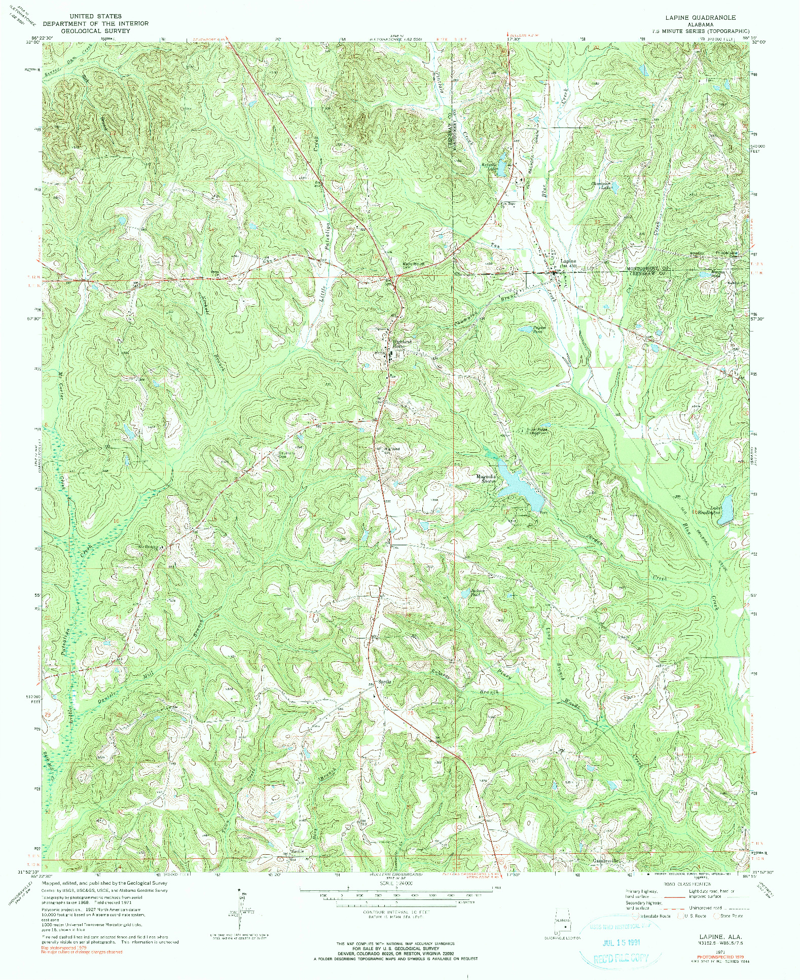 USGS 1:24000-SCALE QUADRANGLE FOR LAPINE, AL 1971