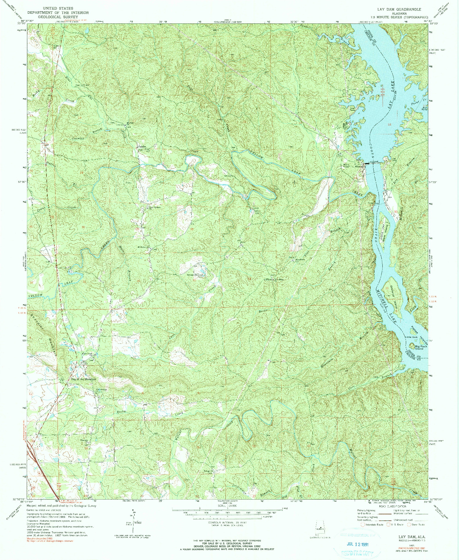 USGS 1:24000-SCALE QUADRANGLE FOR LAY DAM, AL 1971