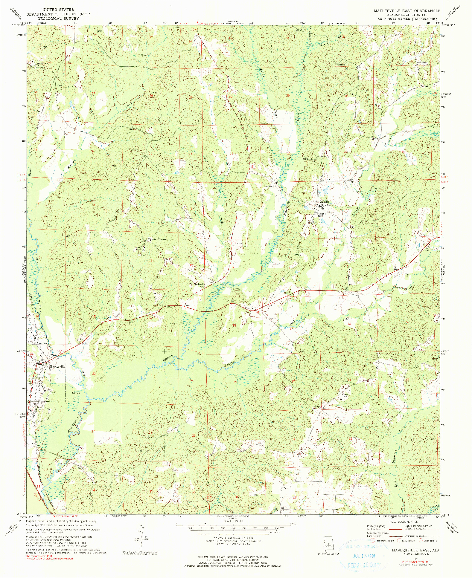 USGS 1:24000-SCALE QUADRANGLE FOR MAPLESVILLE EAST, AL 1971