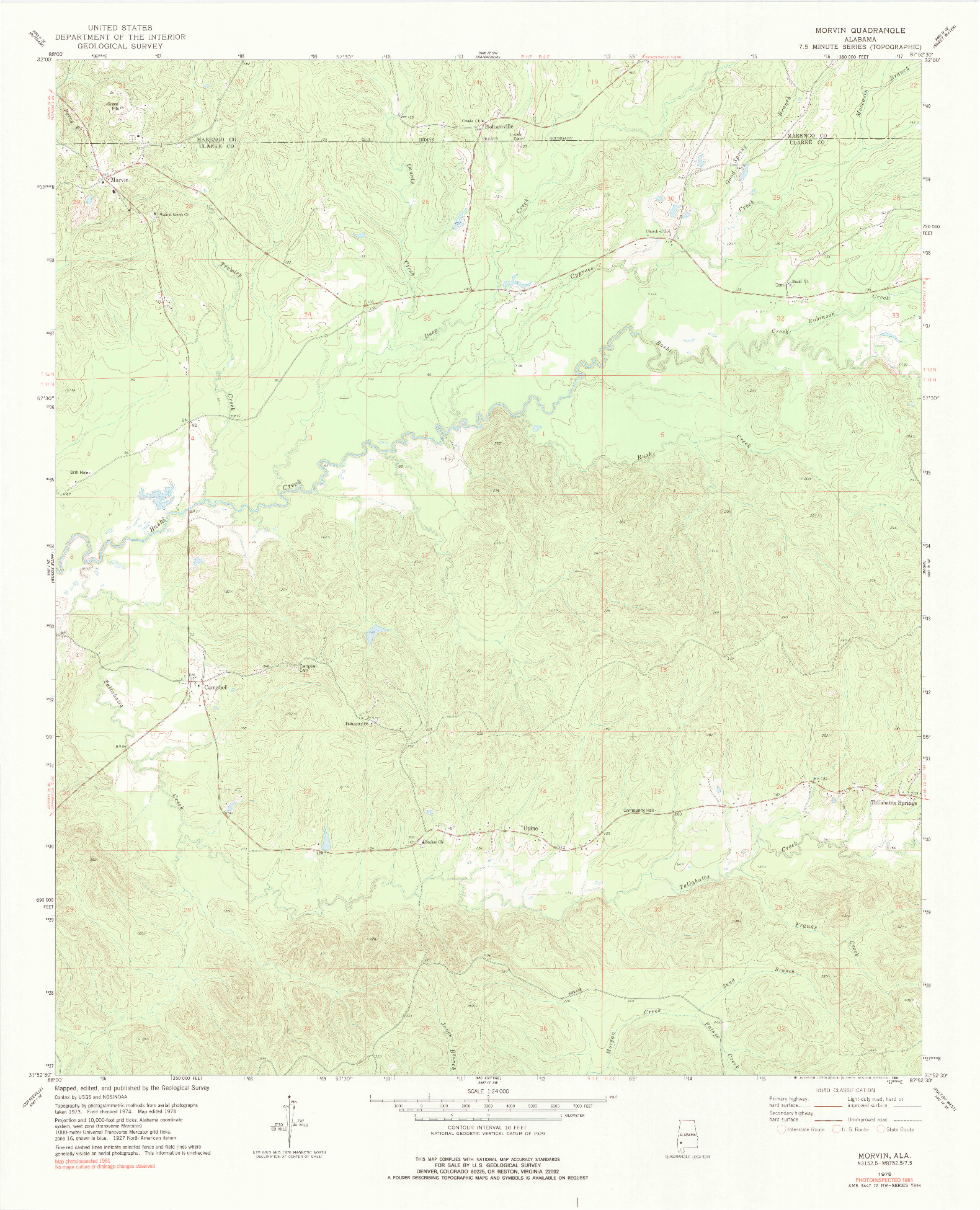 USGS 1:24000-SCALE QUADRANGLE FOR MORVIN, AL 1978