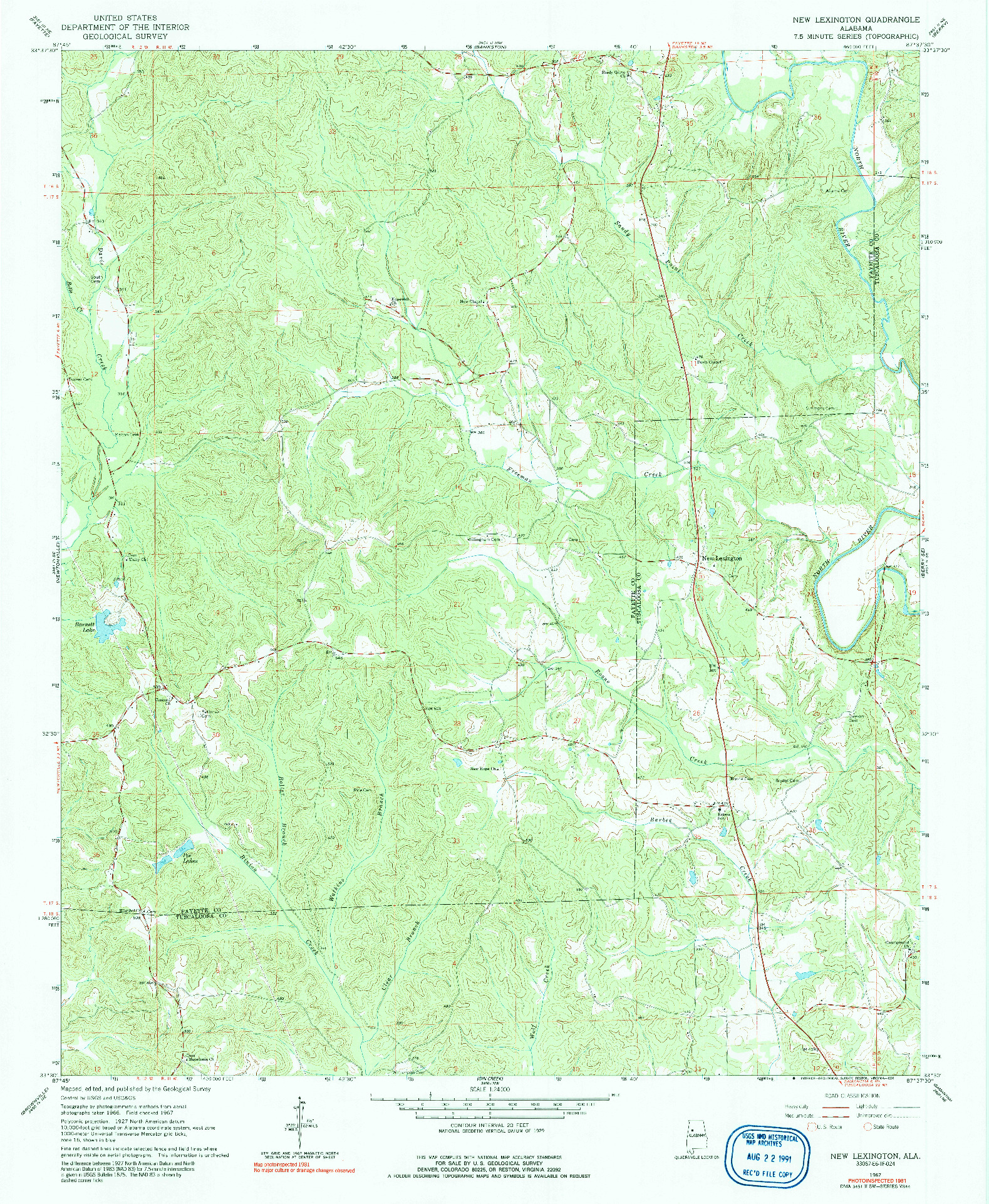 USGS 1:24000-SCALE QUADRANGLE FOR NEW LEXINGTON, AL 1967