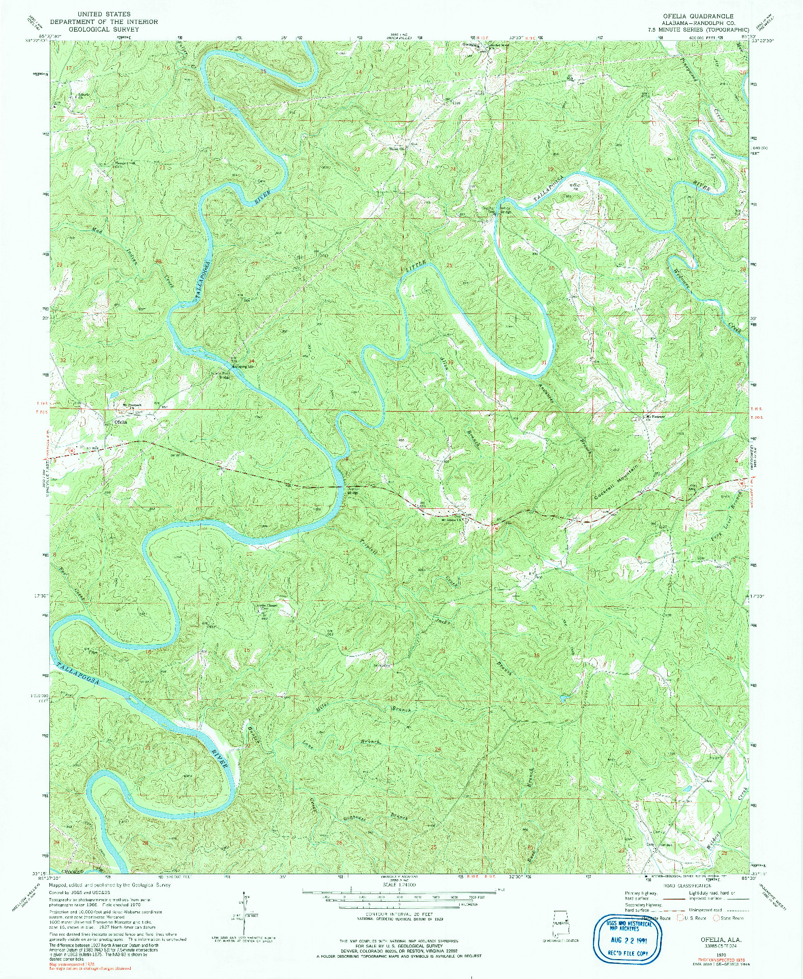 USGS 1:24000-SCALE QUADRANGLE FOR OFELIA, AL 1970