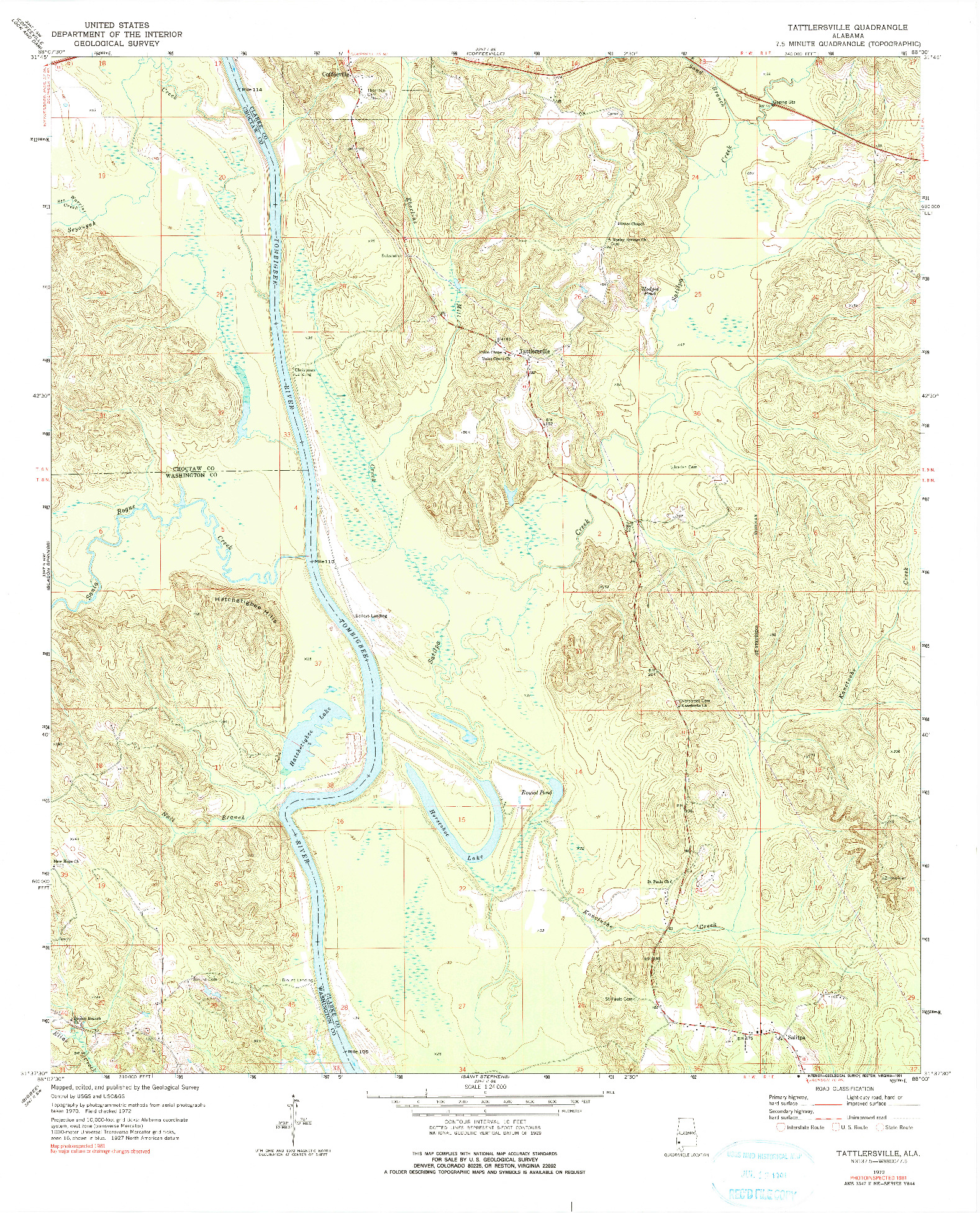 USGS 1:24000-SCALE QUADRANGLE FOR TATTLERSVILLE, AL 1972