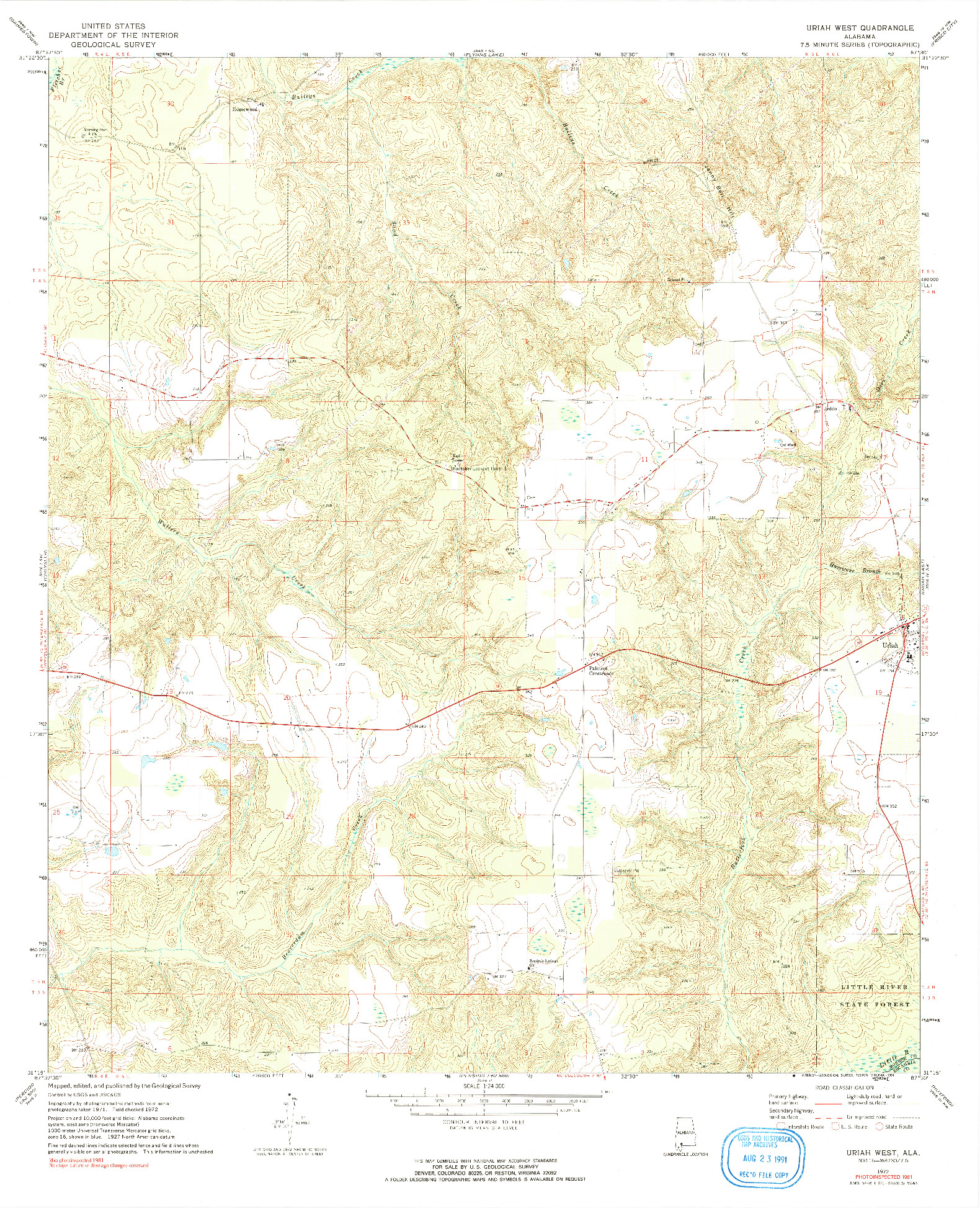 USGS 1:24000-SCALE QUADRANGLE FOR URIAH WEST, AL 1972