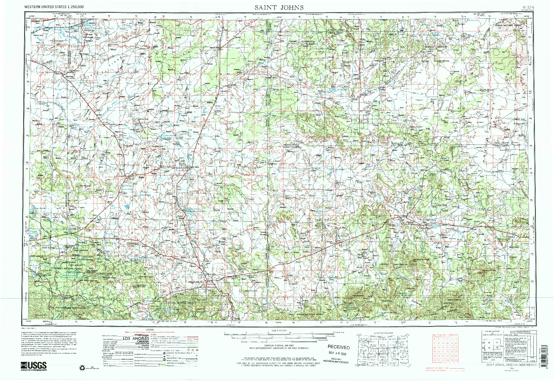 USGS 1:250000-SCALE QUADRANGLE FOR SAINT JOHNS, AZ 1954