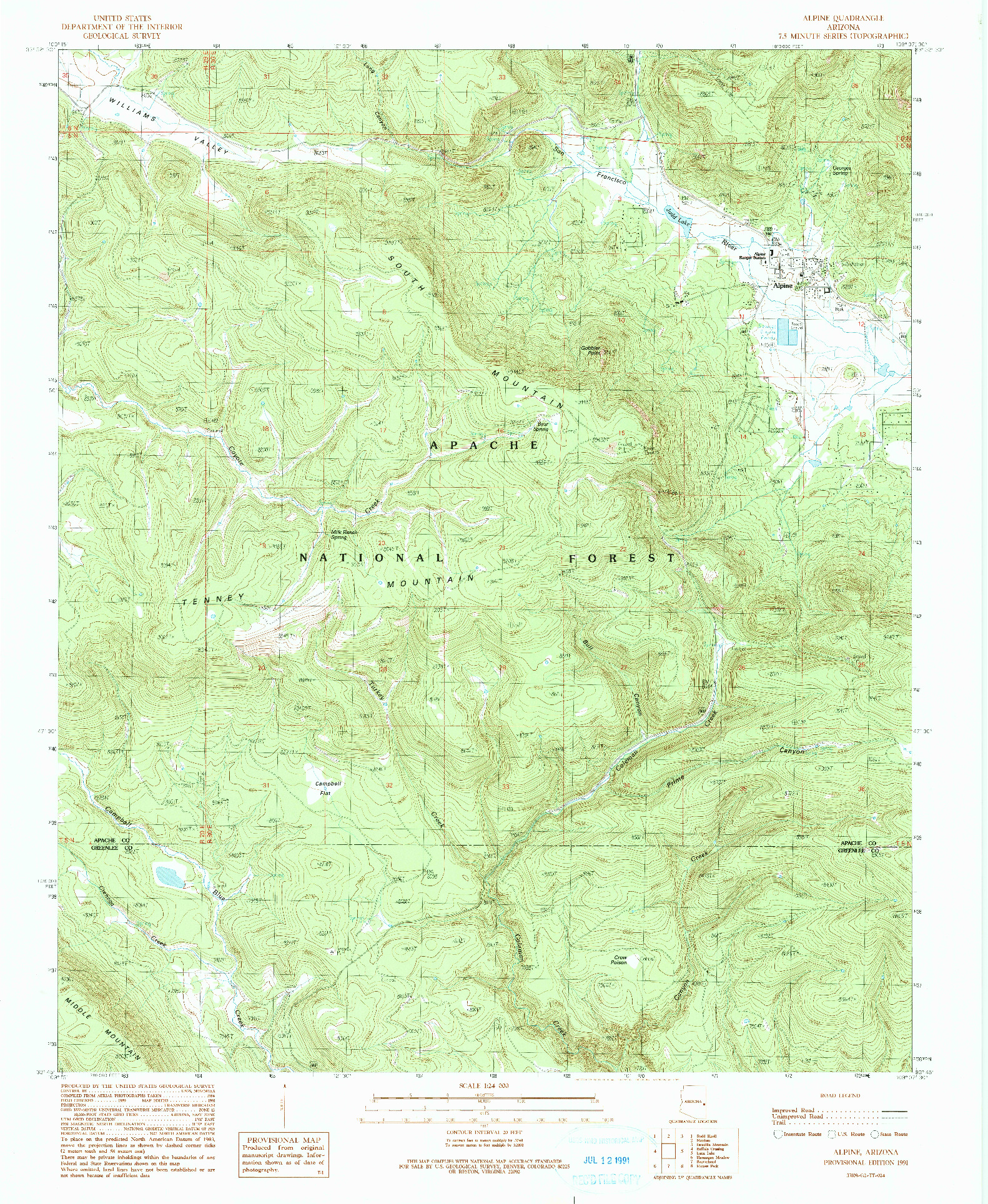 USGS 1:24000-SCALE QUADRANGLE FOR ALPINE, AZ 1991