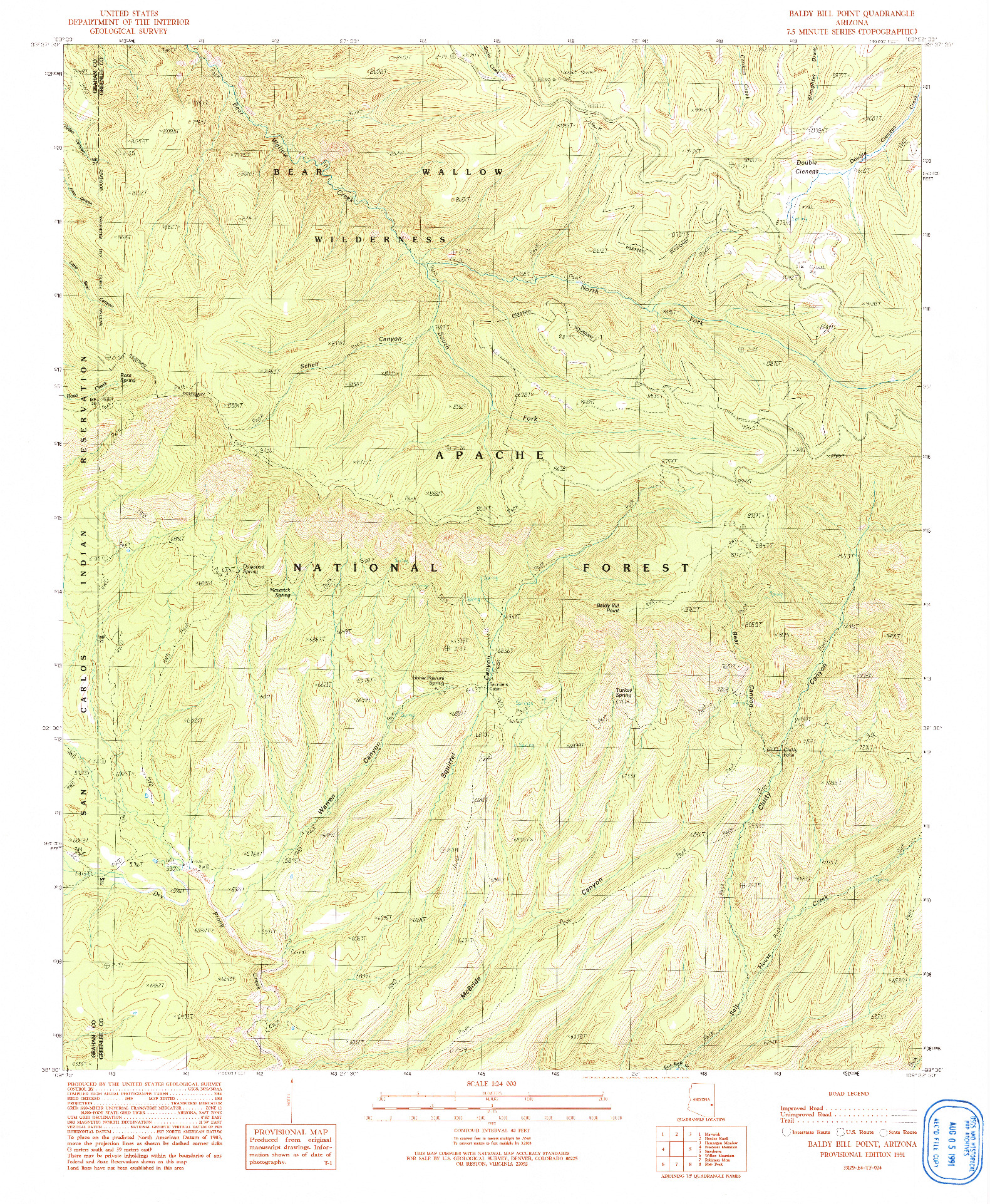 USGS 1:24000-SCALE QUADRANGLE FOR BALDY BILL POINT, AZ 1991