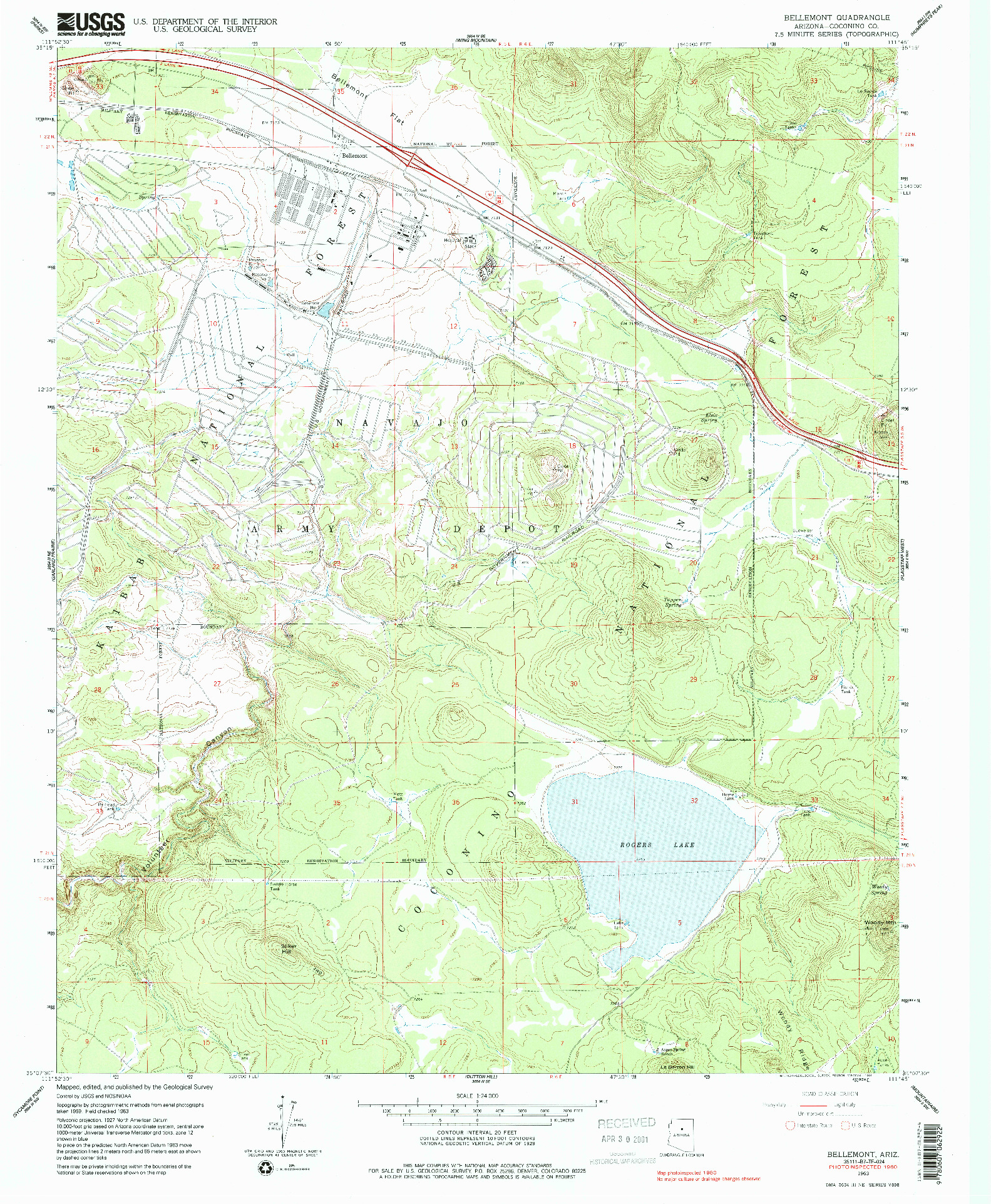 USGS 1:24000-SCALE QUADRANGLE FOR BELLEMONT, AZ 1963