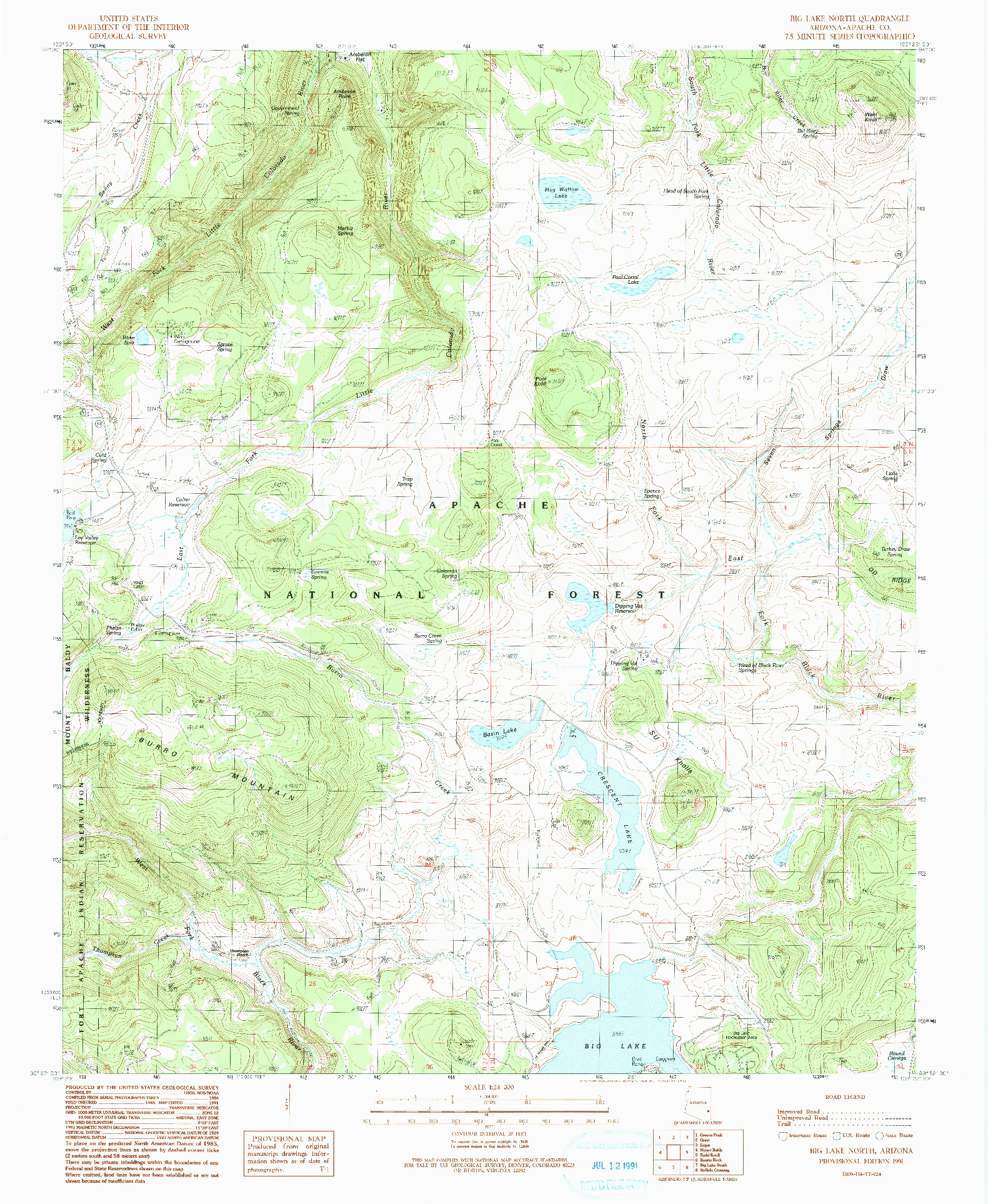 USGS 1:24000-SCALE QUADRANGLE FOR BIG LAKE NORTH, AZ 1991