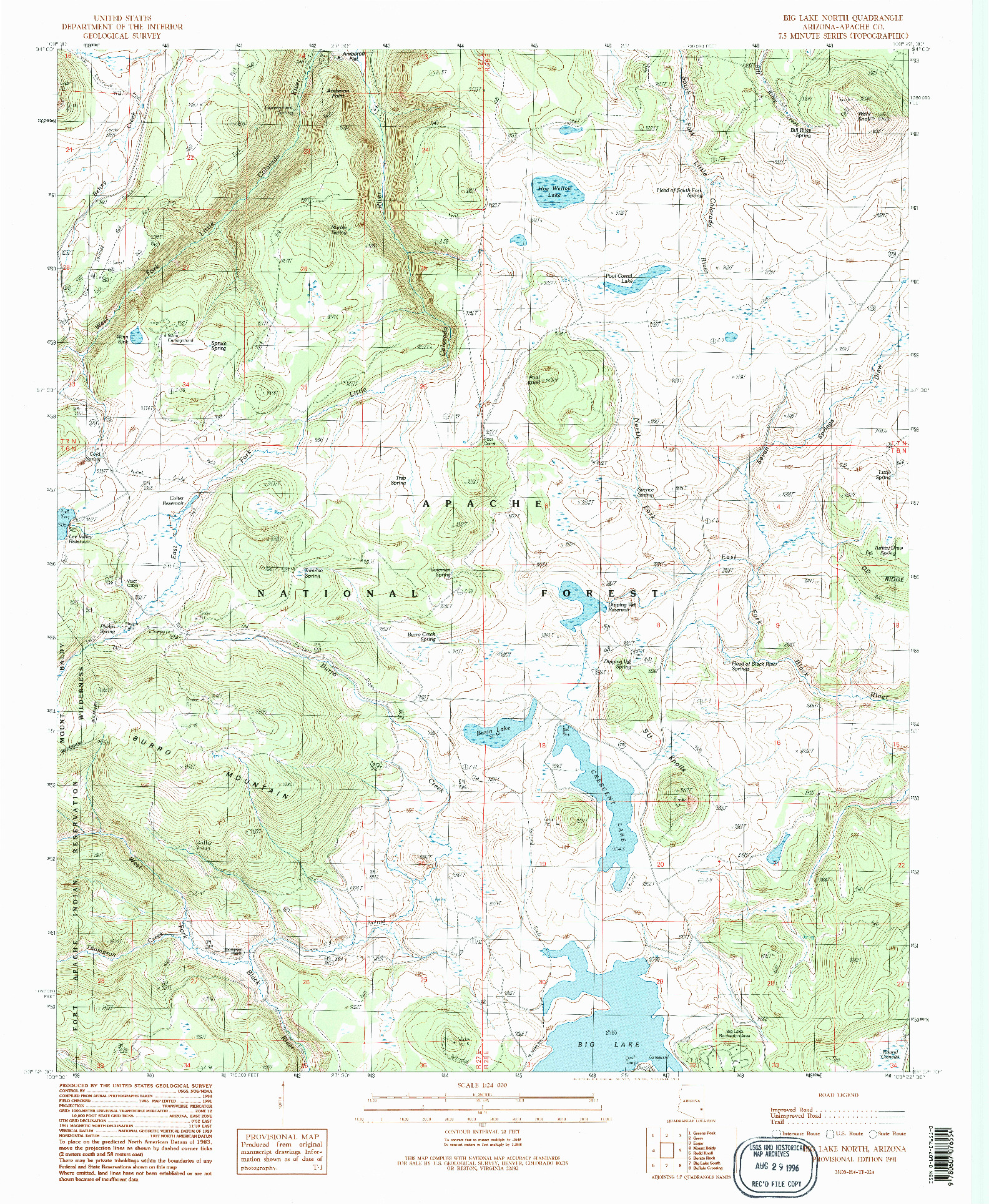 USGS 1:24000-SCALE QUADRANGLE FOR BIG LAKE NORTH, AZ 1991