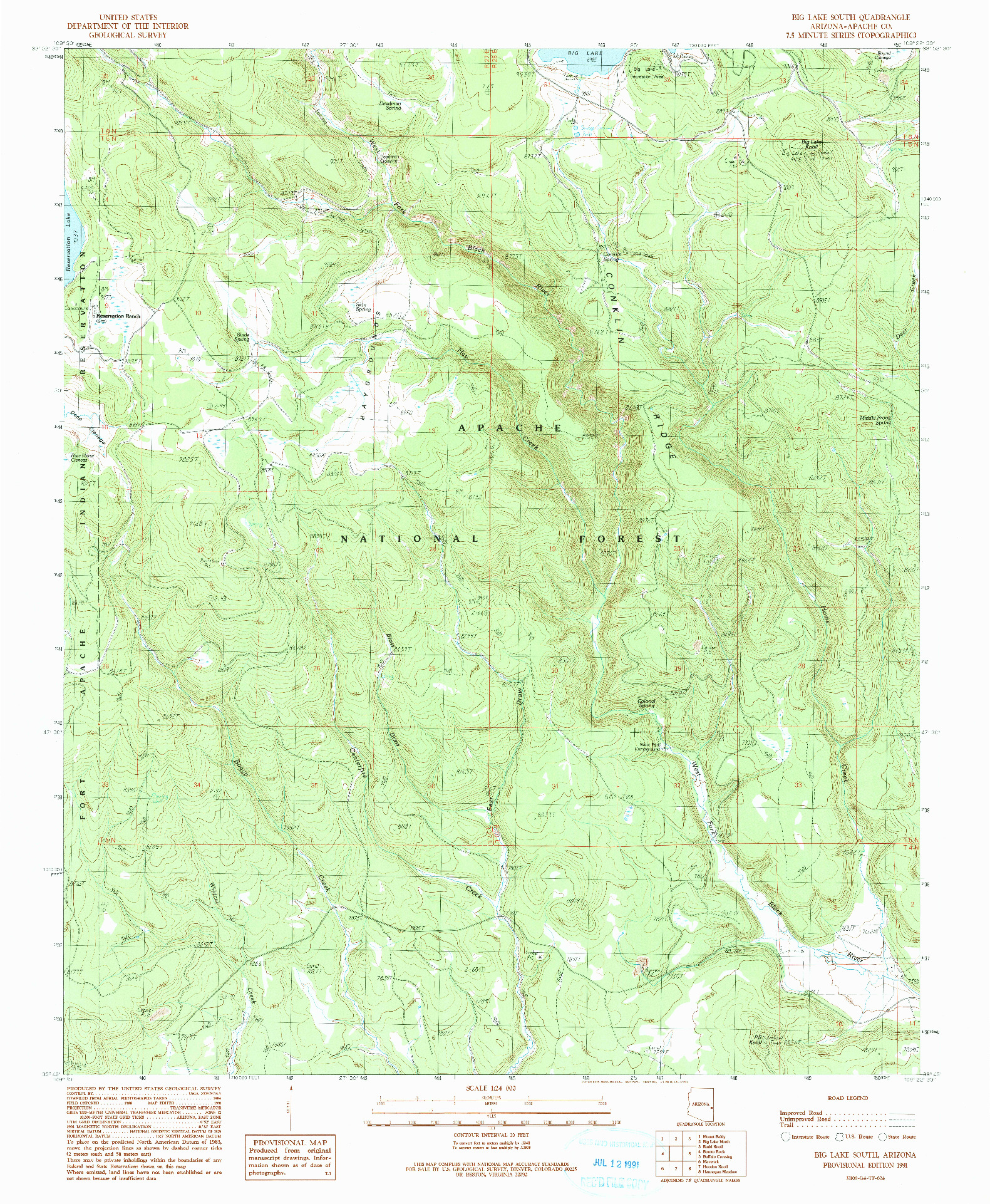 USGS 1:24000-SCALE QUADRANGLE FOR BIG LAKE SOUTH, AZ 1991