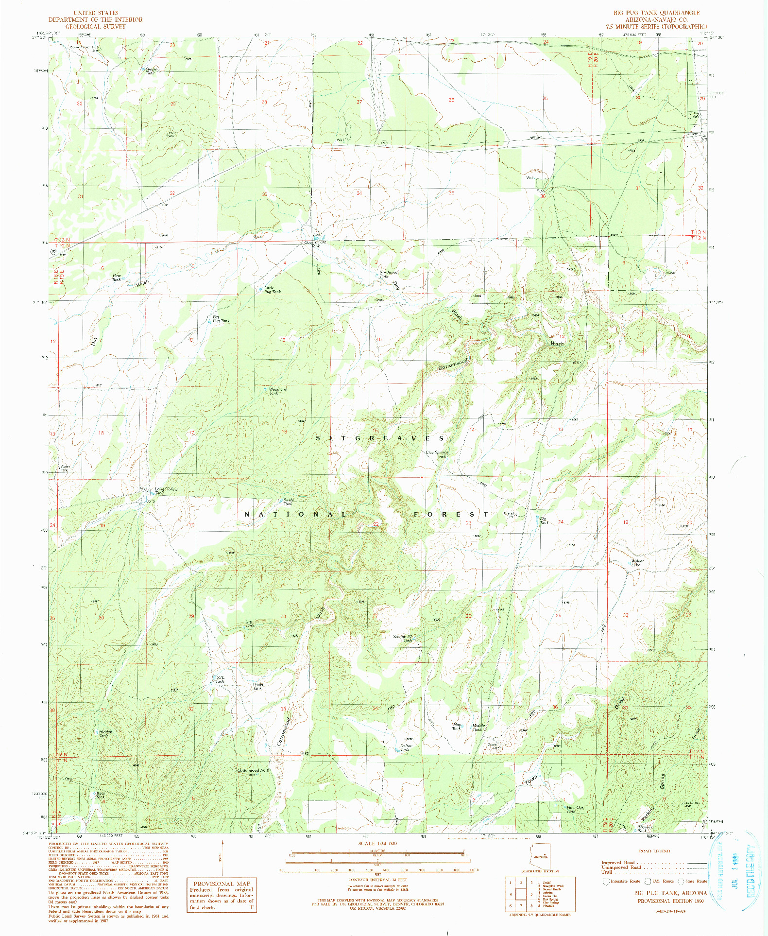 USGS 1:24000-SCALE QUADRANGLE FOR BIG PUG TANK, AZ 1990