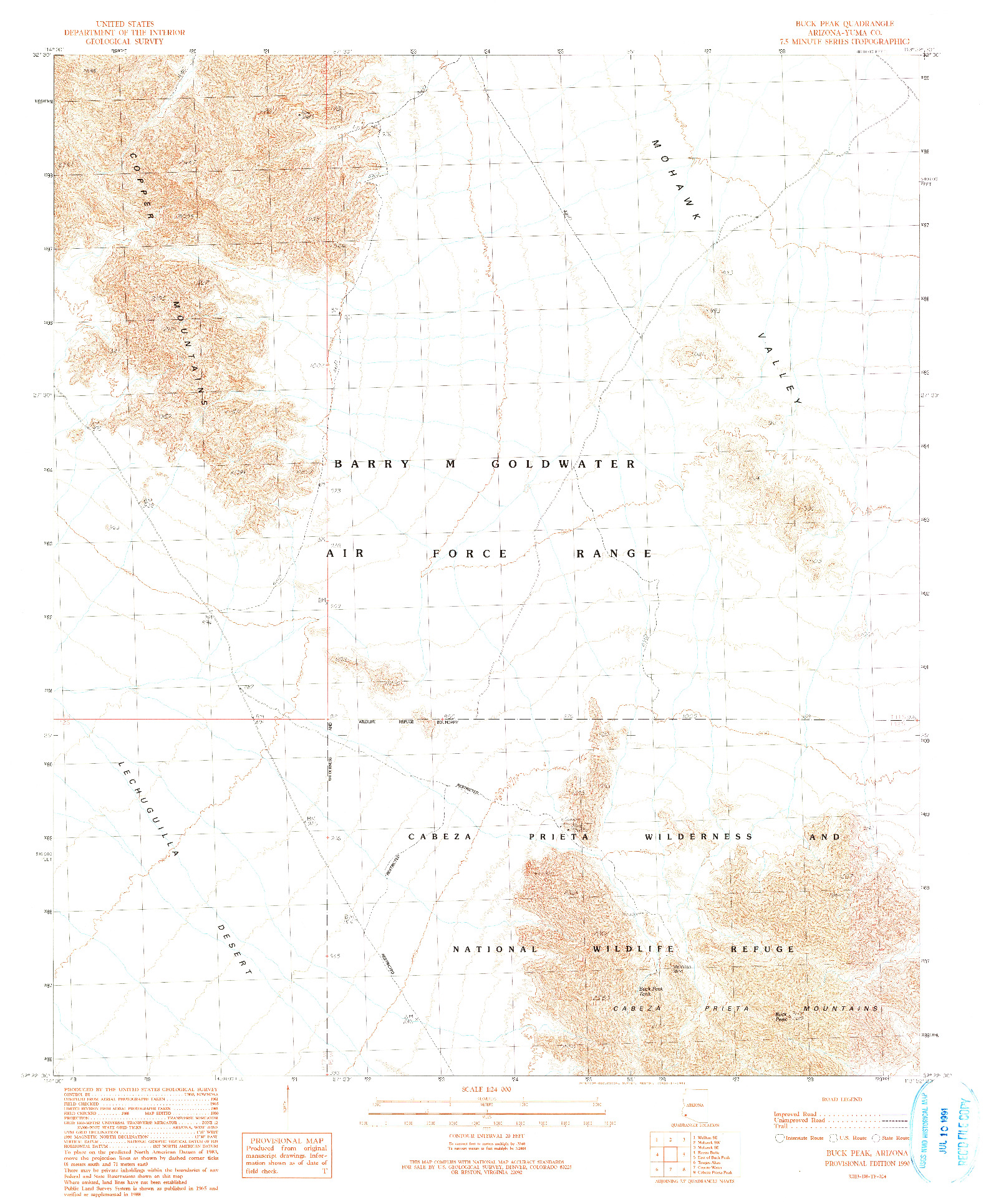 USGS 1:24000-SCALE QUADRANGLE FOR BUCK PEAK, AZ 1990