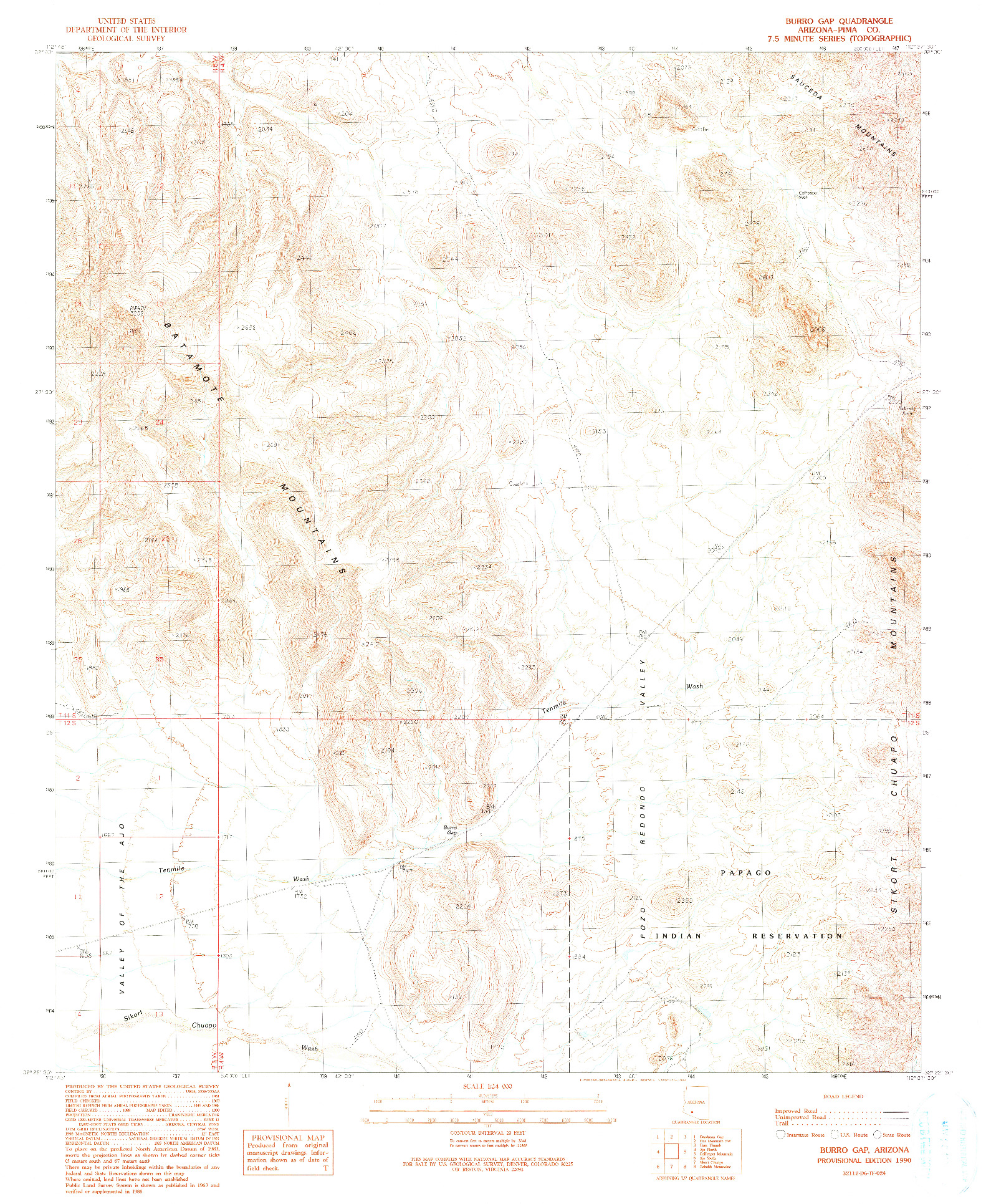 USGS 1:24000-SCALE QUADRANGLE FOR BURRO GAP, AZ 1990