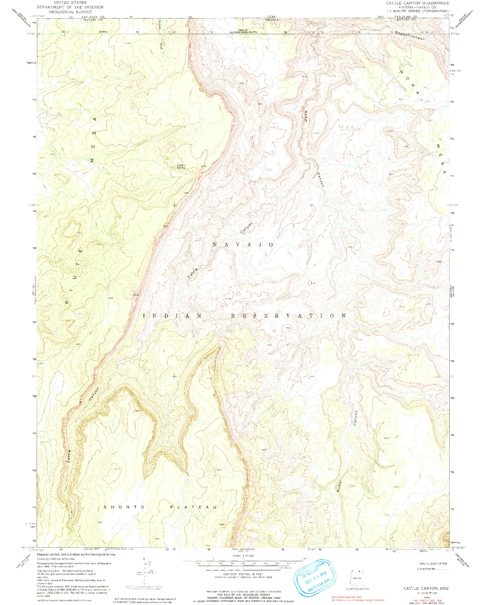 USGS 1:24000-SCALE QUADRANGLE FOR CATTLE CANYON, AZ 1970