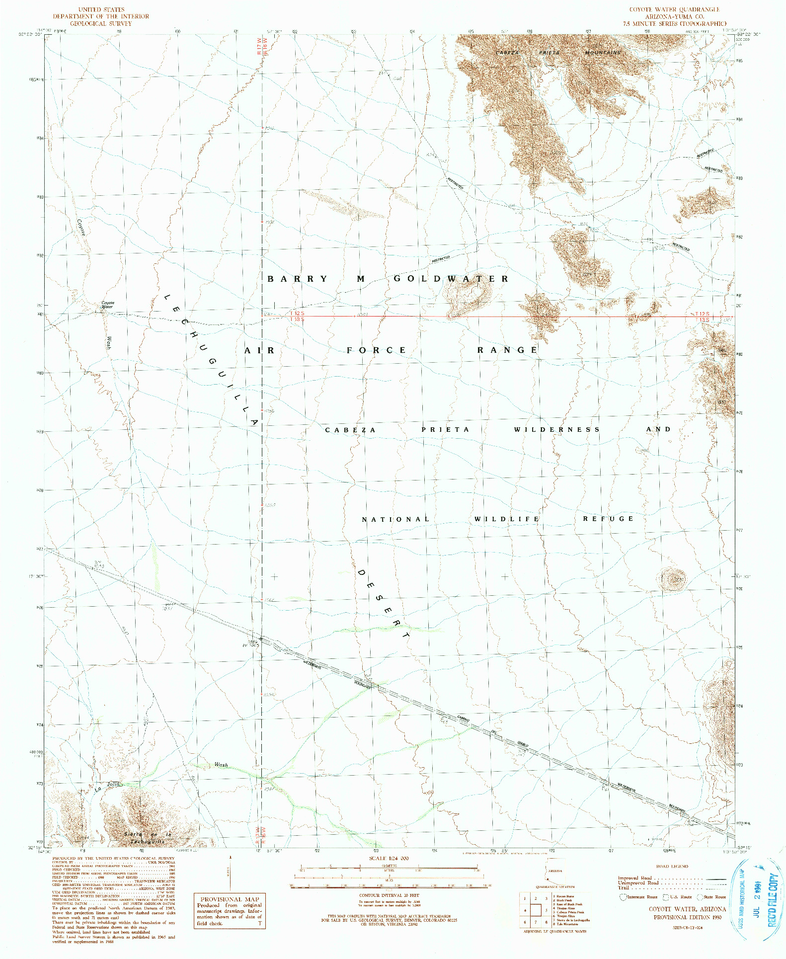 USGS 1:24000-SCALE QUADRANGLE FOR COYOTE WATER, AZ 1990