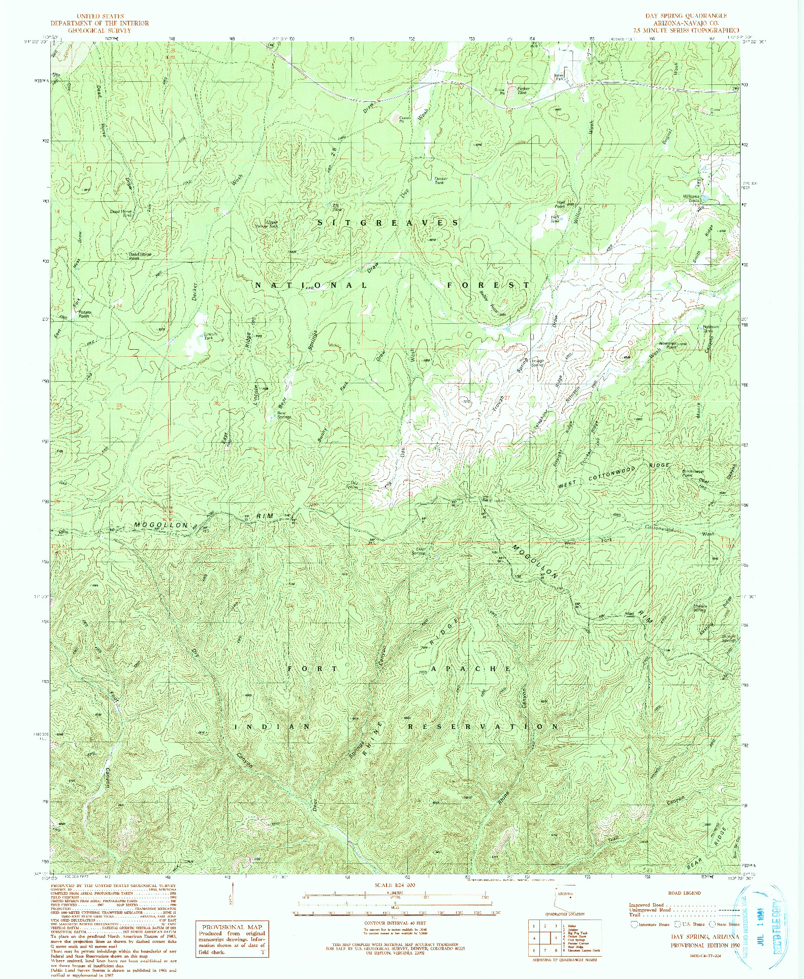 USGS 1:24000-SCALE QUADRANGLE FOR DAY SPRING, AZ 1990