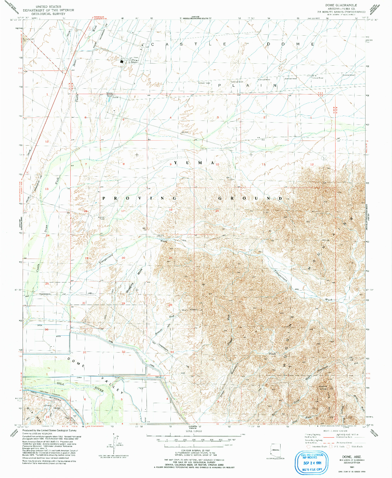 USGS 1:24000-SCALE QUADRANGLE FOR DOME, AZ 1991