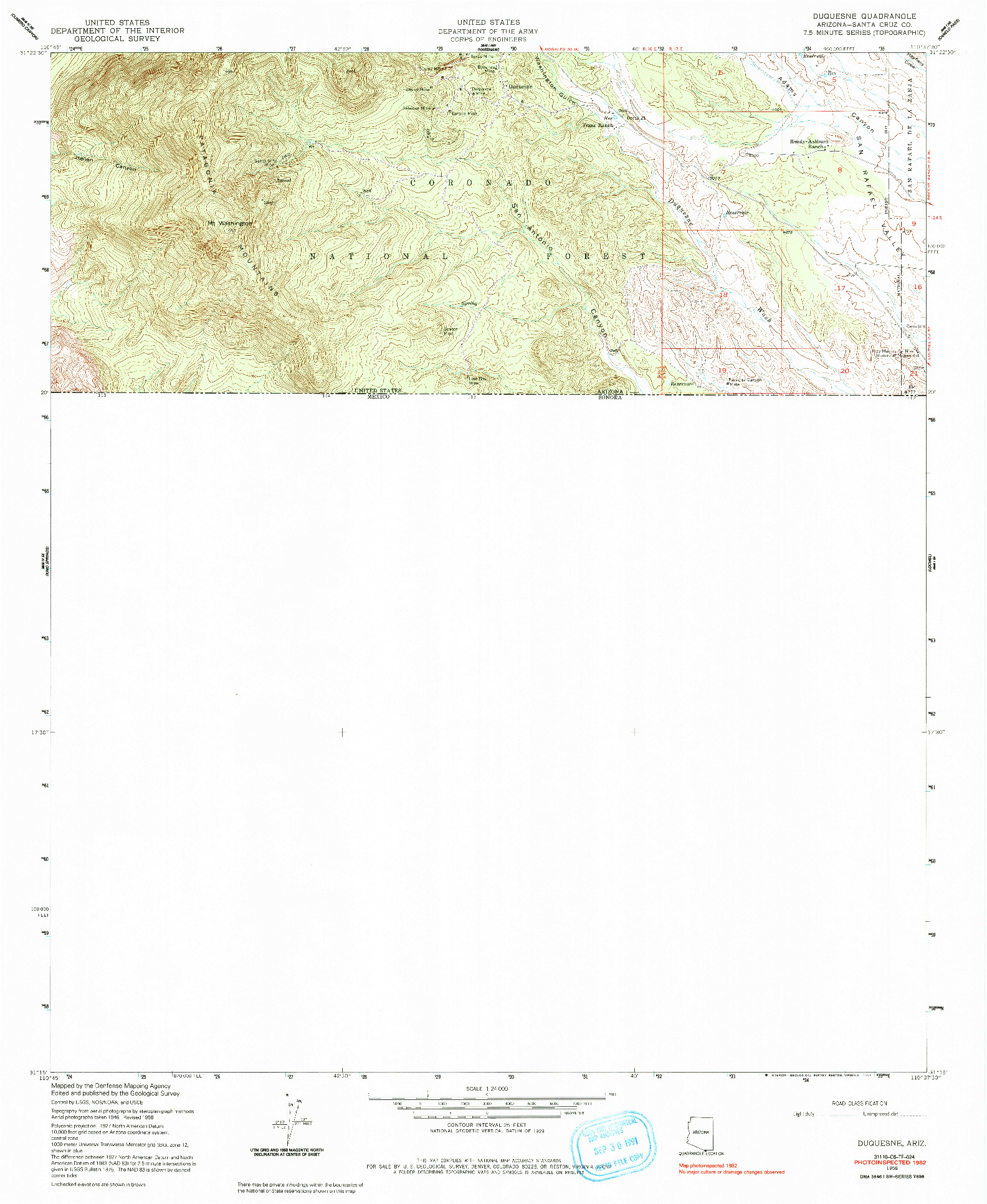 USGS 1:24000-SCALE QUADRANGLE FOR DUQUESNE, AZ 1958