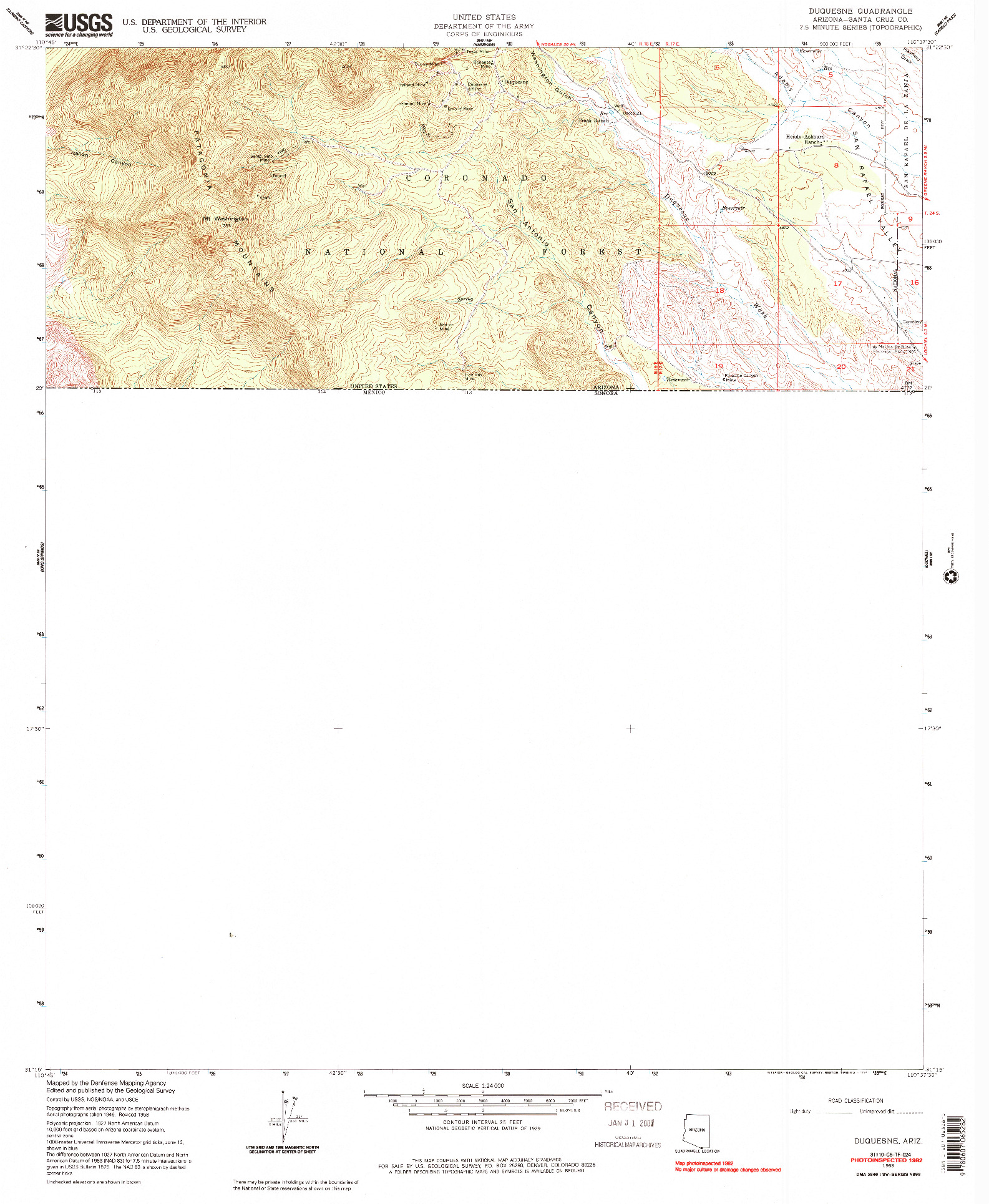 USGS 1:24000-SCALE QUADRANGLE FOR DUQUESNE, AZ 1958