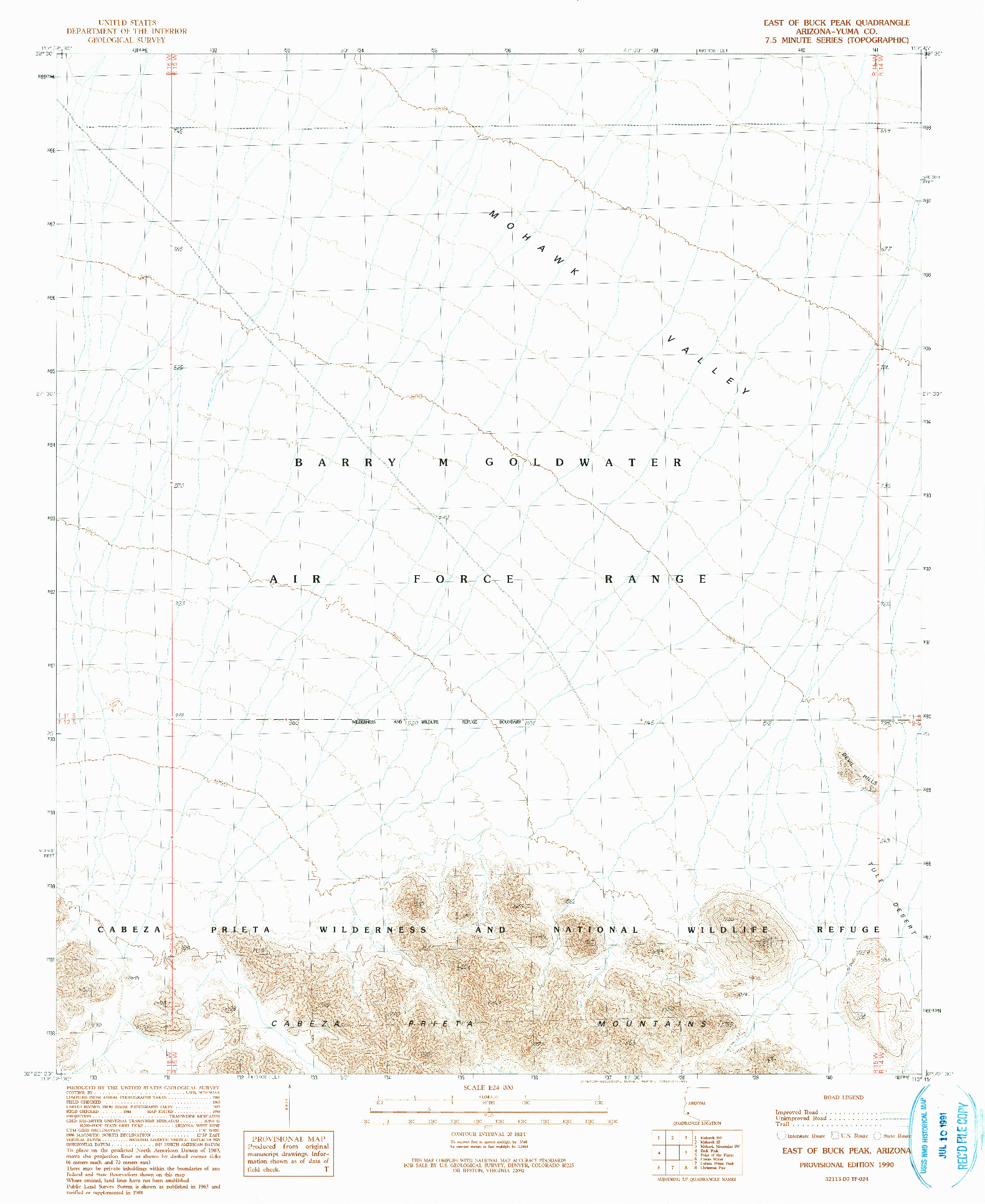 USGS 1:24000-SCALE QUADRANGLE FOR EAST OF BUCK PEAK, AZ 1990