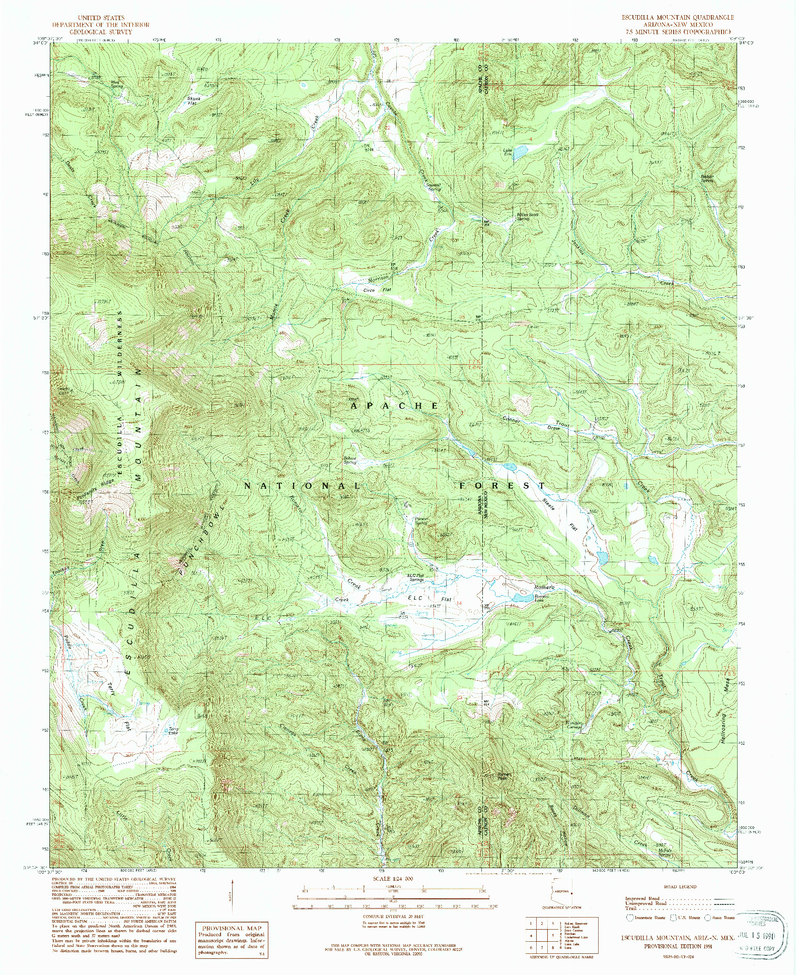 USGS 1:24000-SCALE QUADRANGLE FOR ESCUDILLA MOUNTAIN, AZ 1991