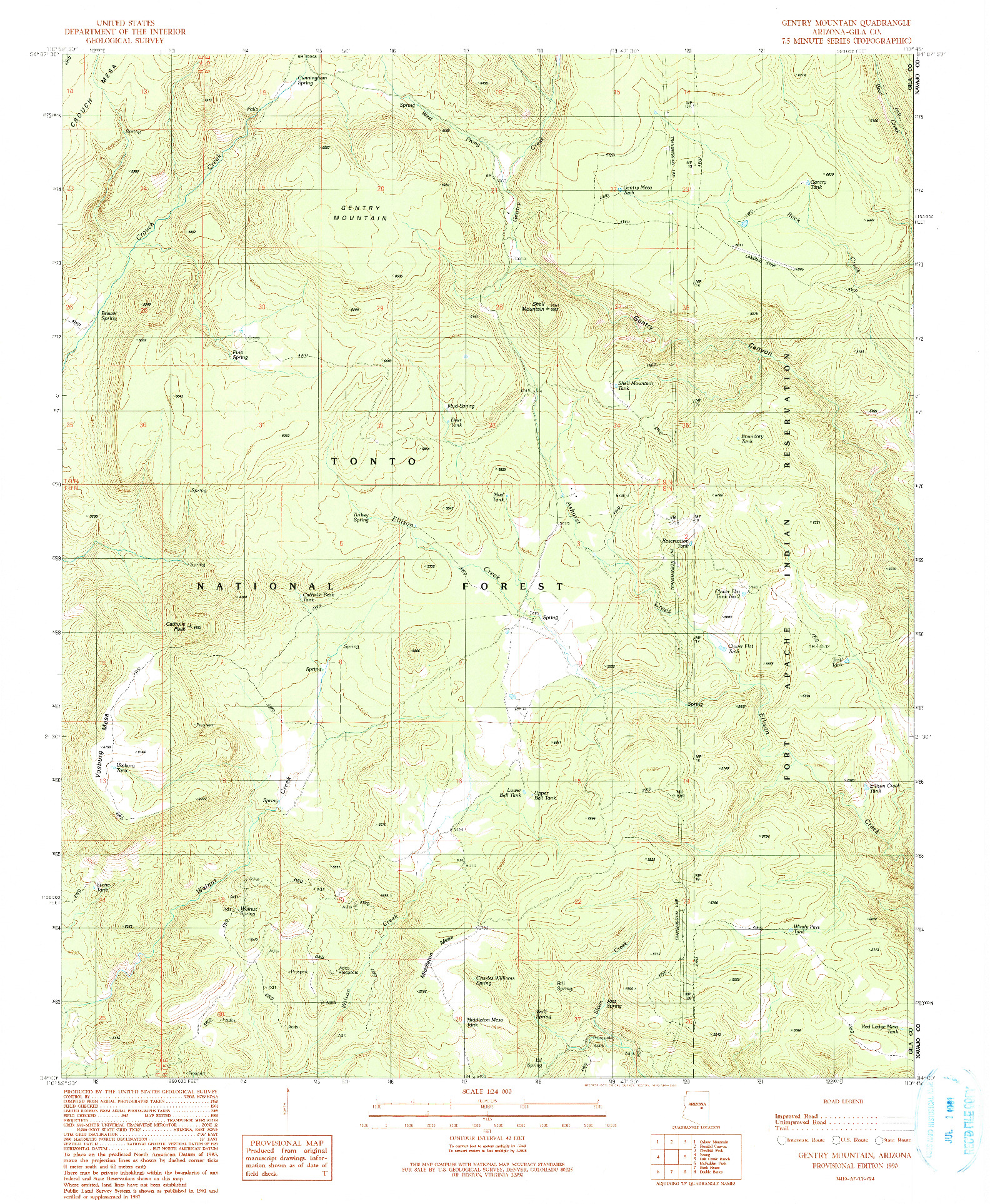 USGS 1:24000-SCALE QUADRANGLE FOR GENTRY MOUNTAIN, AZ 1990
