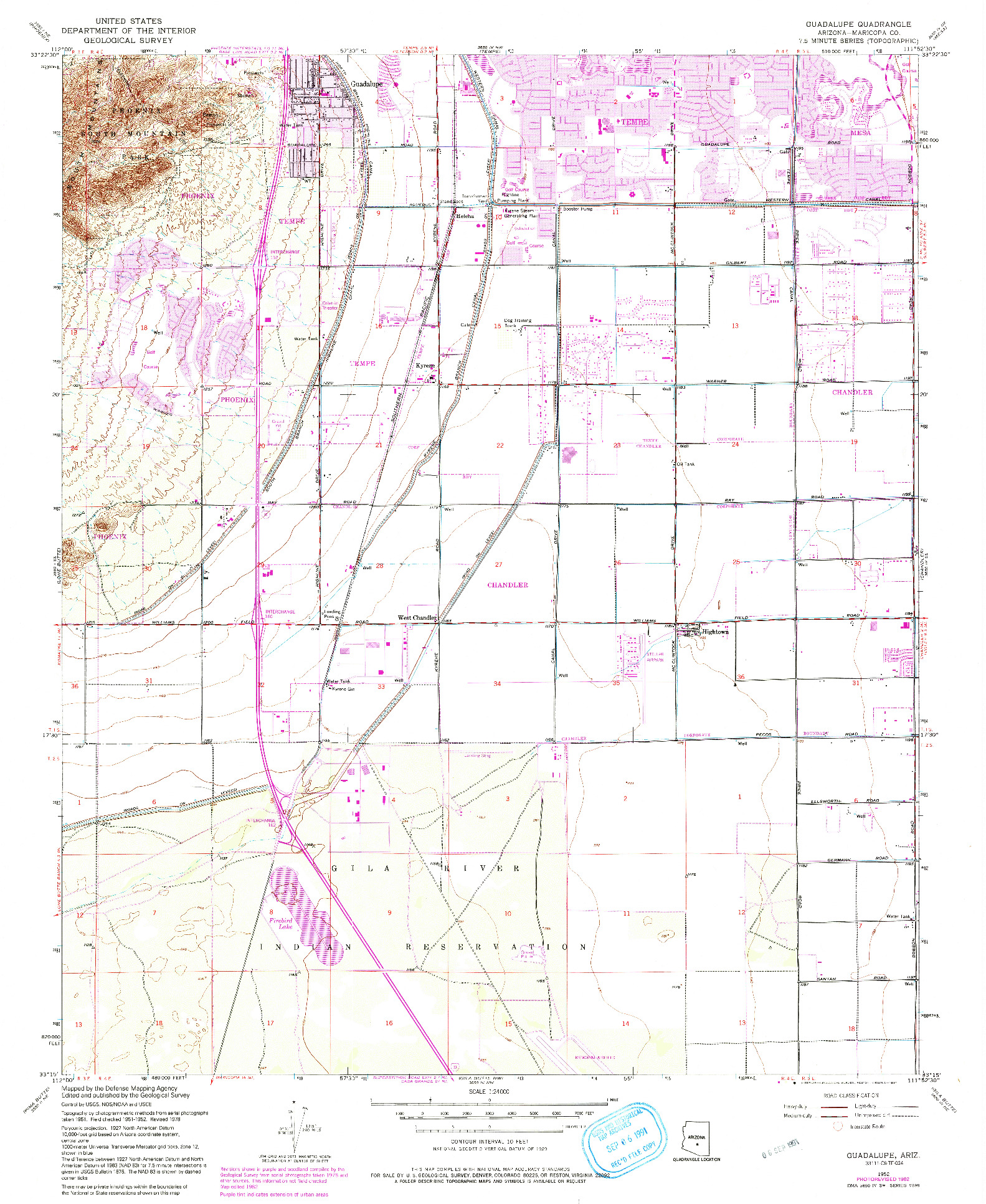 USGS 1:24000-SCALE QUADRANGLE FOR GUADALUPE, AZ 1952